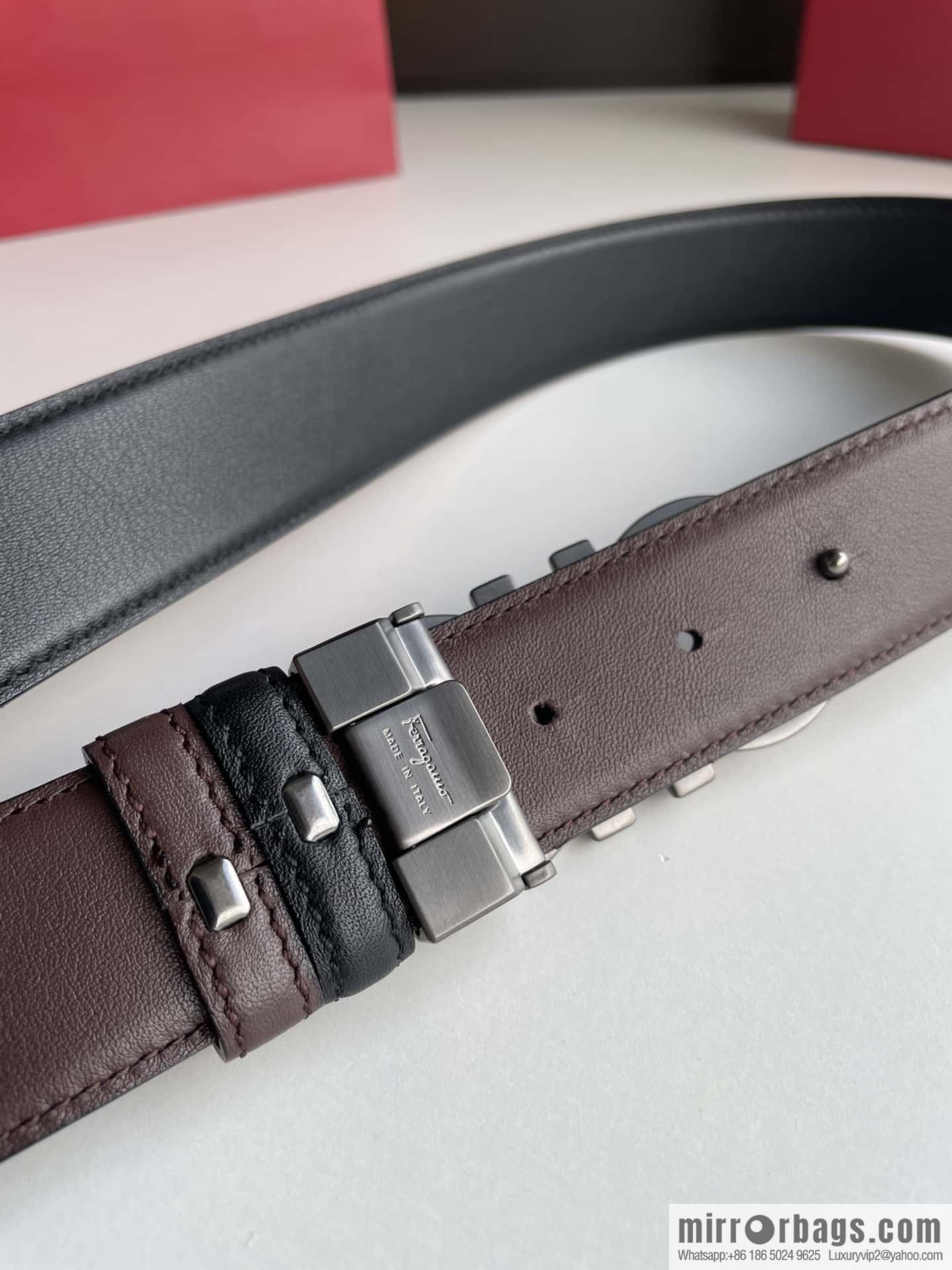 Ferragamo 3.5cm boutique metal buckle, imported double-sided first-layer cowhide belt