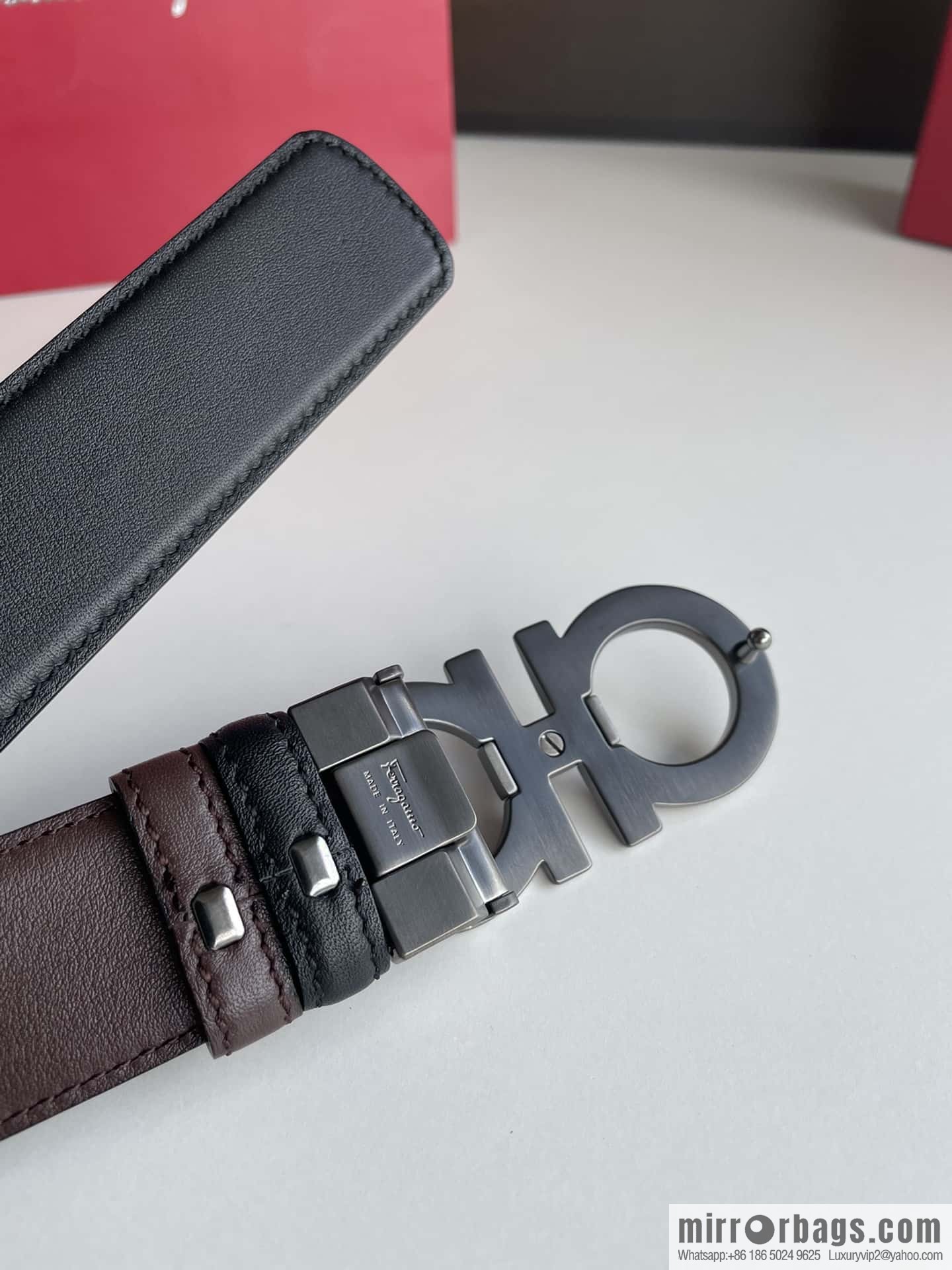 Ferragamo 3.5cm boutique metal buckle, imported double-sided first-layer cowhide belt