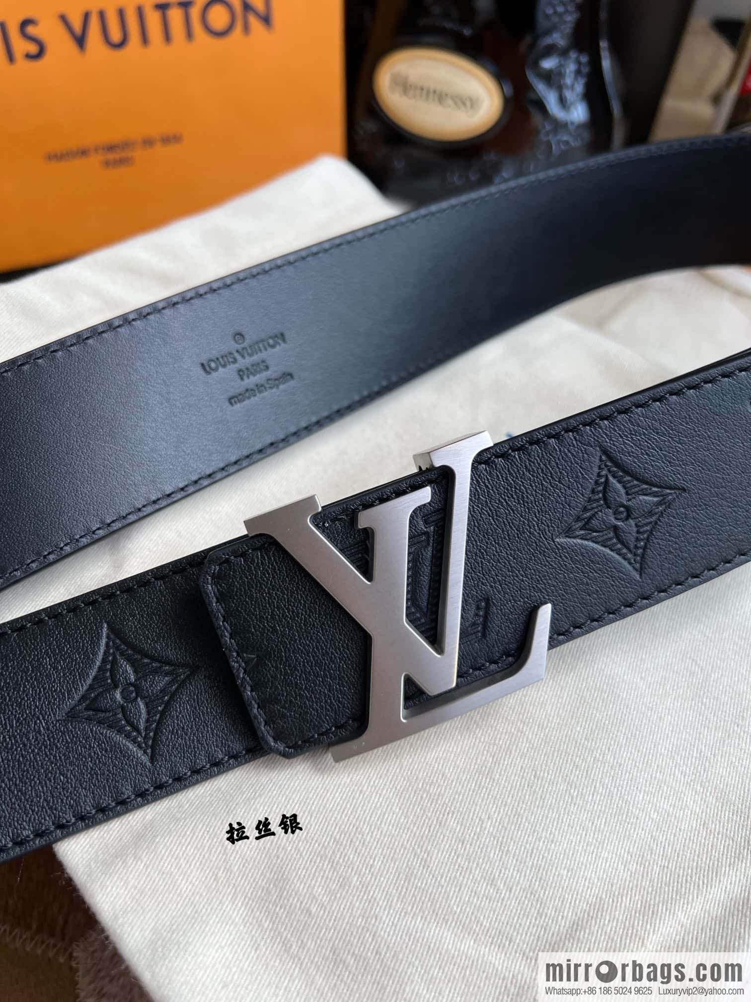 LV/Louis Vuitton, letter metal buckle cowhide embossed belt 40mm.