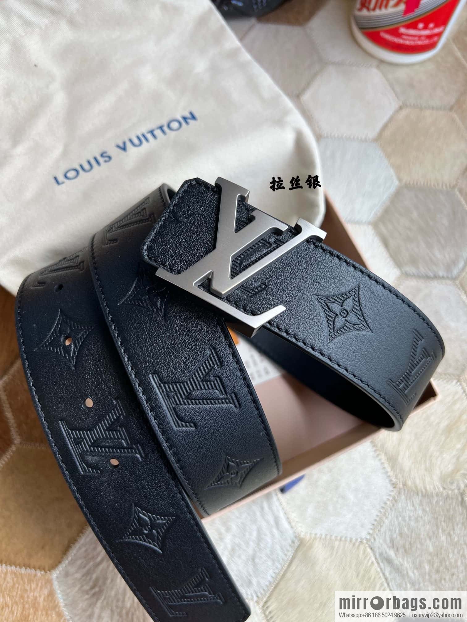 LV/Louis Vuitton, letter metal buckle cowhide embossed belt 40mm.