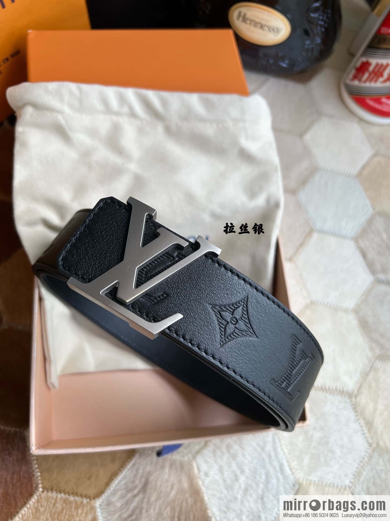 LV/Louis Vuitton, letter metal buckle cowhide embossed belt 40mm.