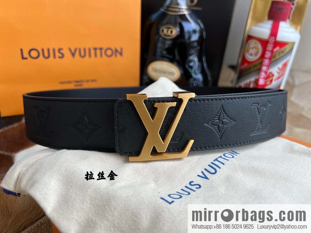 LV/Louis Vuitton, letter metal buckle cowhide embossed belt 40mm.