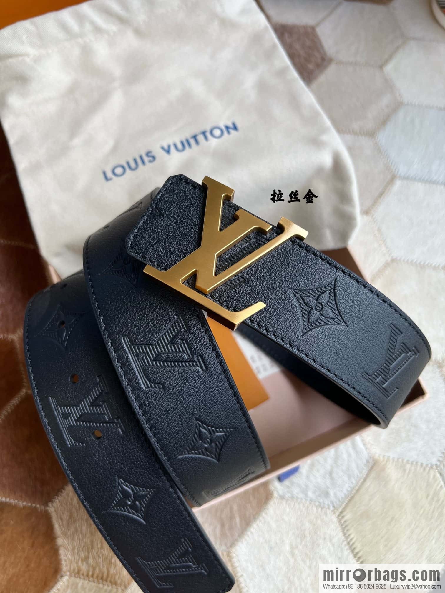 LV/Louis Vuitton, letter metal buckle cowhide embossed belt 40mm.
