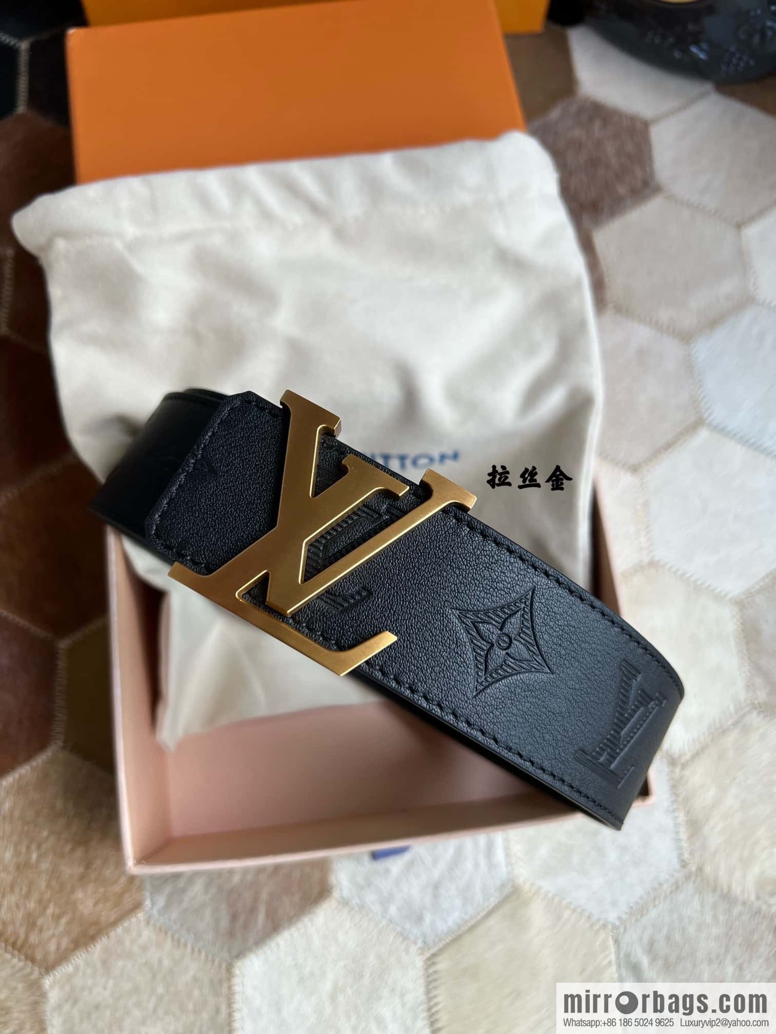LV/Louis Vuitton, letter metal buckle cowhide embossed belt 40mm.