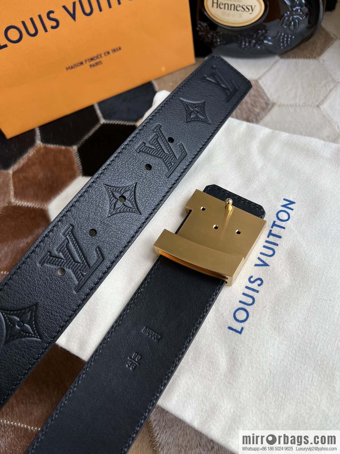 LV/Louis Vuitton, letter metal buckle cowhide embossed belt 40mm.
