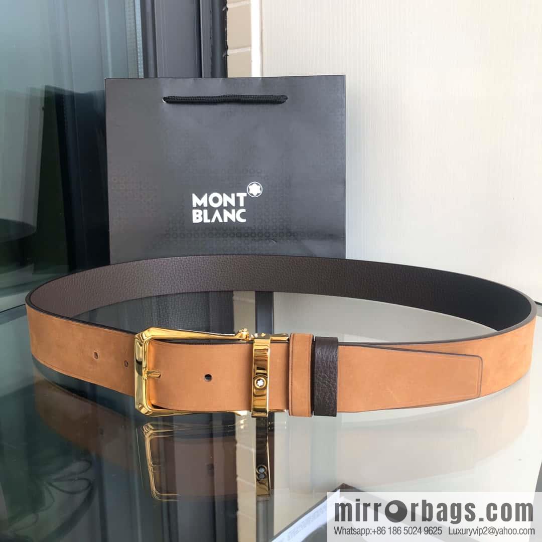 MONTBLANC Montblanc 3.5cm suede color-changing leather with the first layer of swinging cowhide pin buckle belt