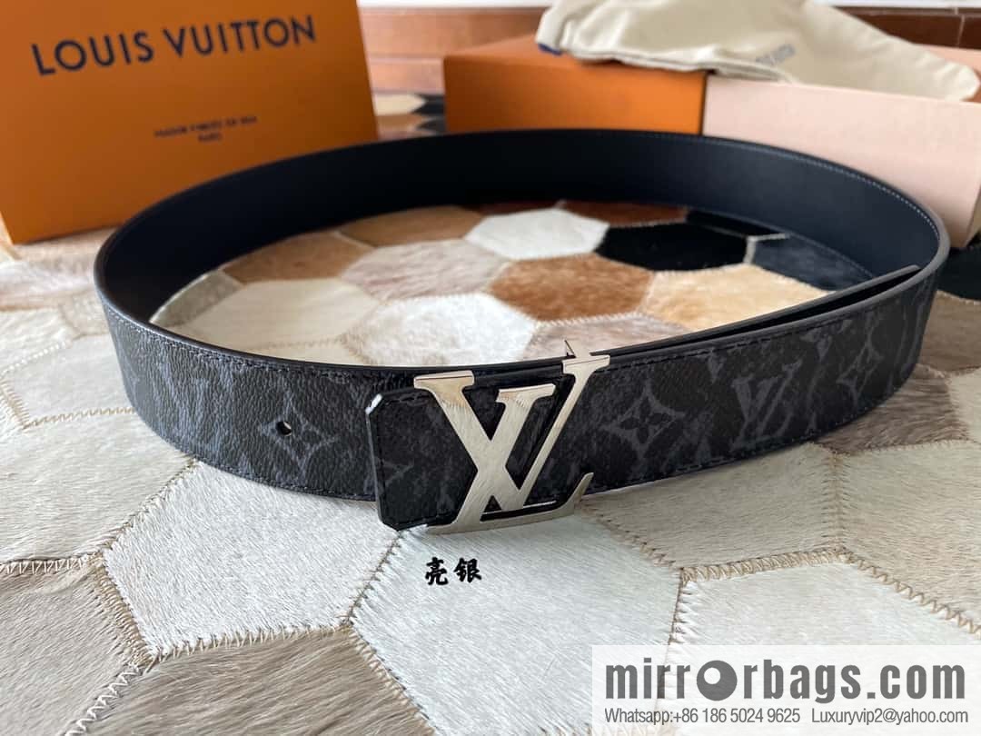 LV Monogram pattern calfskin, stainless steel letter rolling sand buckle 4.0CM belt