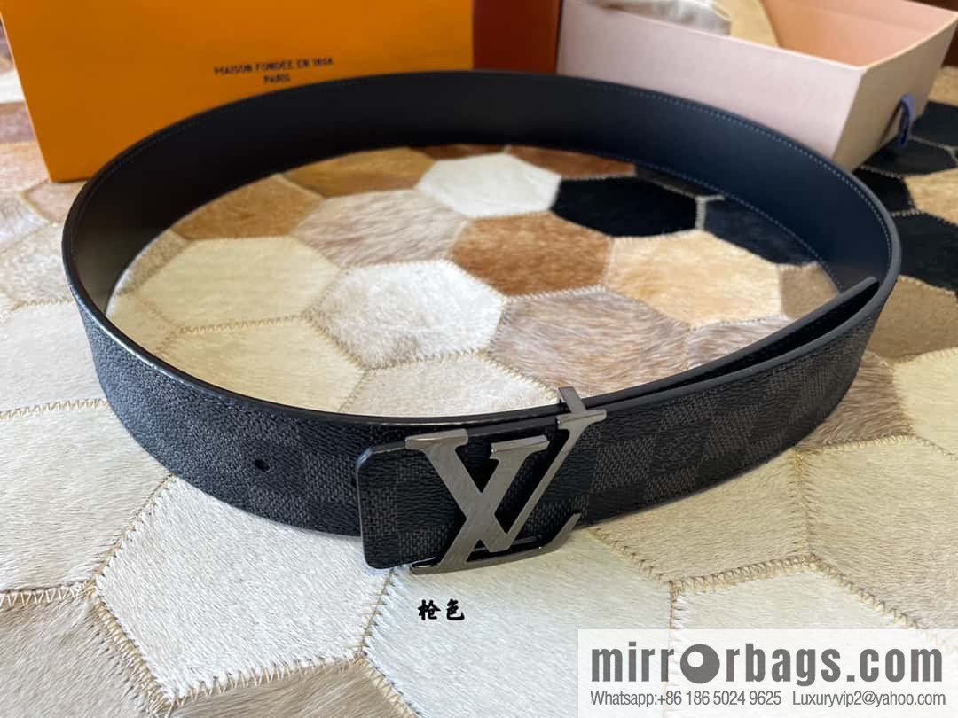 LV Monogram pattern calfskin, stainless steel letter rolling sand buckle 4.0CM belt