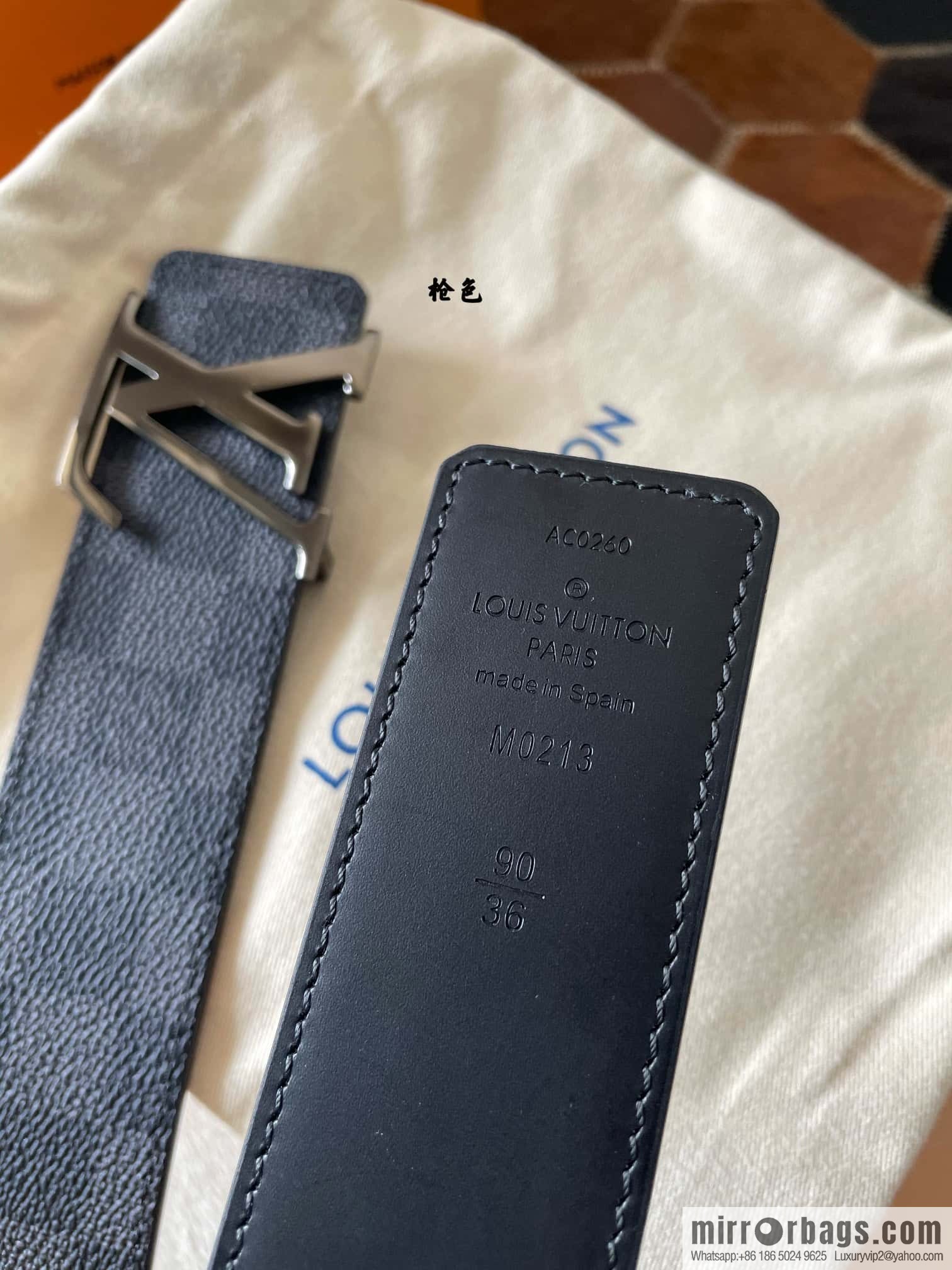 LV Monogram pattern calfskin, stainless steel letter rolling sand buckle 4.0CM belt