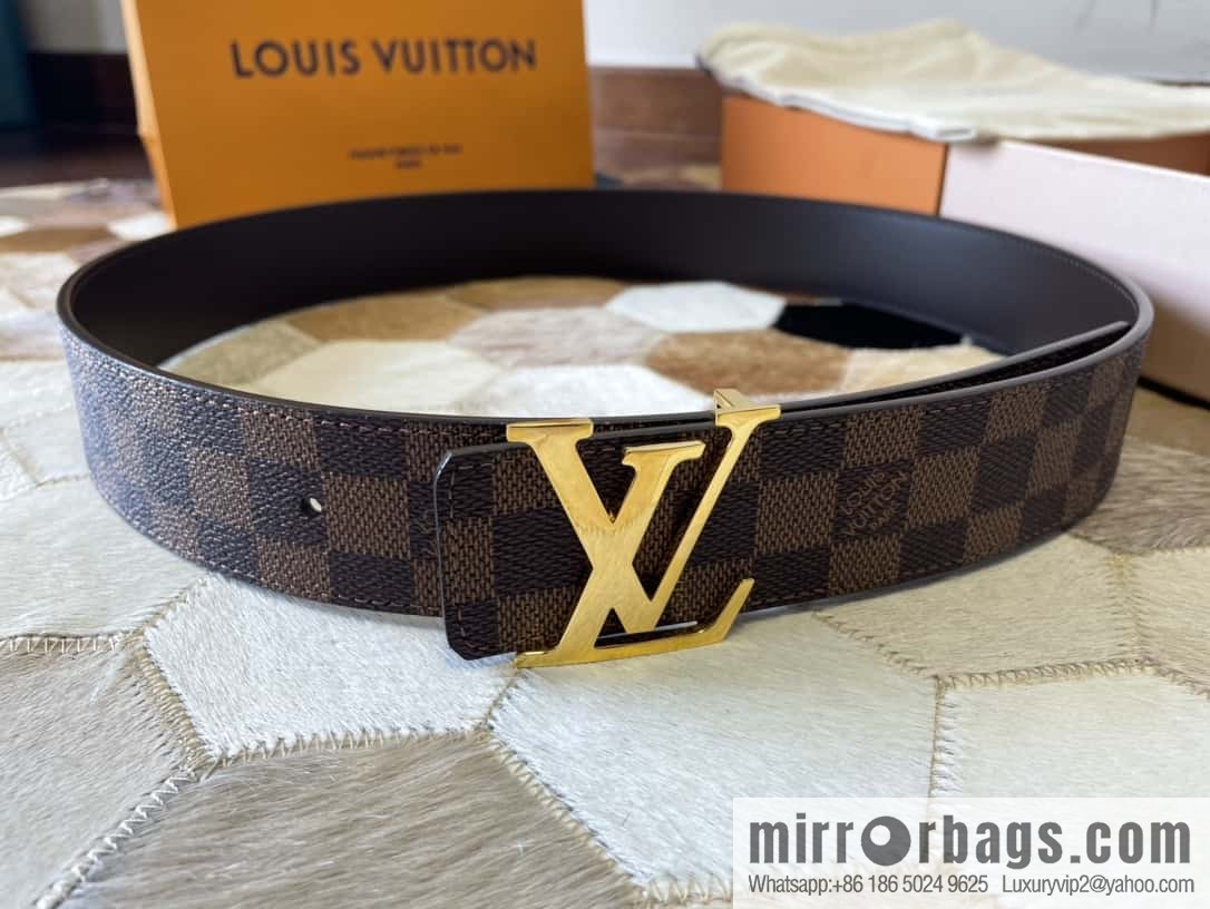 LV Monogram pattern calfskin, stainless steel letter rolling sand buckle 4.0CM belt
