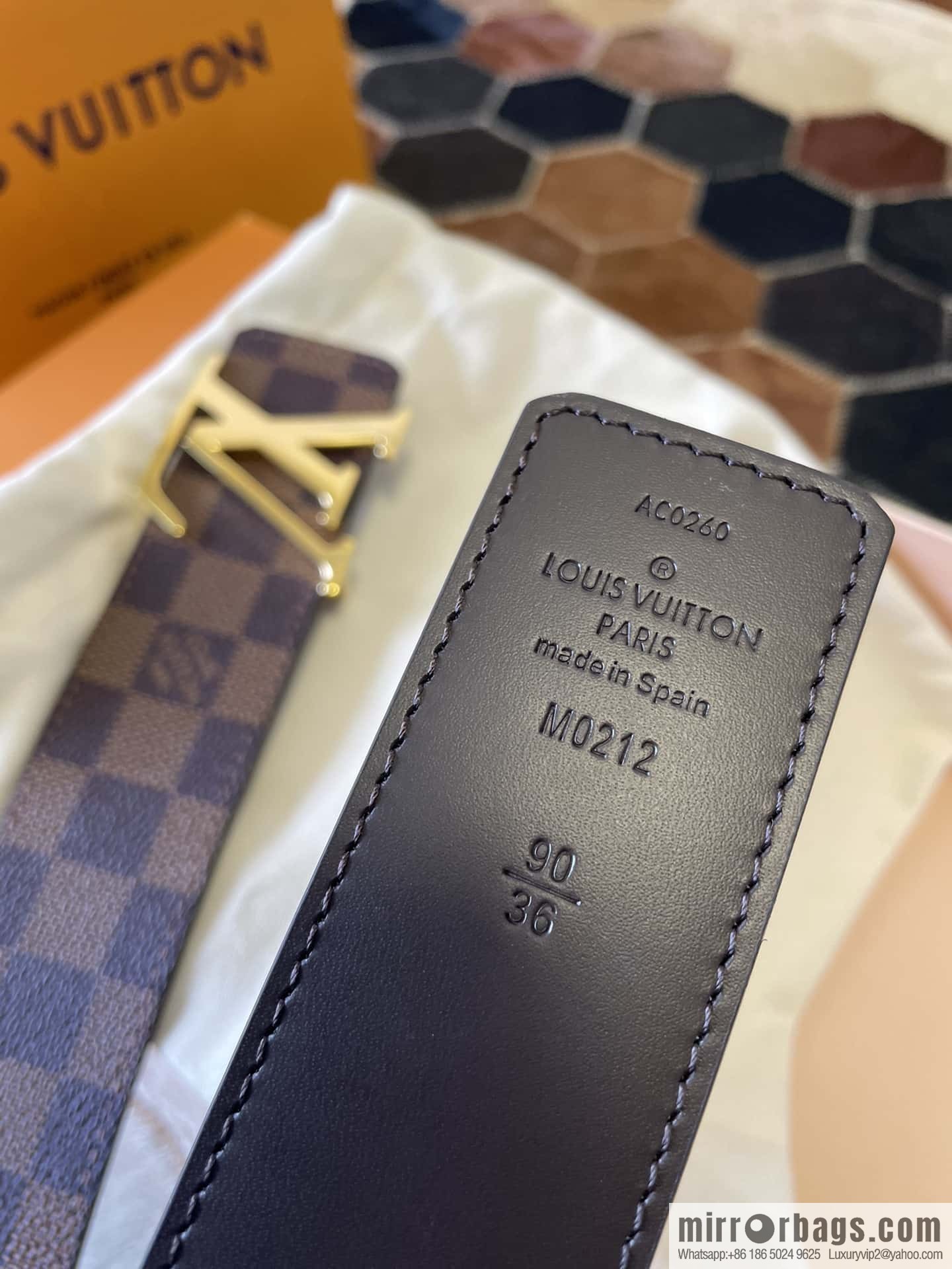 LV Monogram pattern calfskin, stainless steel letter rolling sand buckle 4.0CM belt