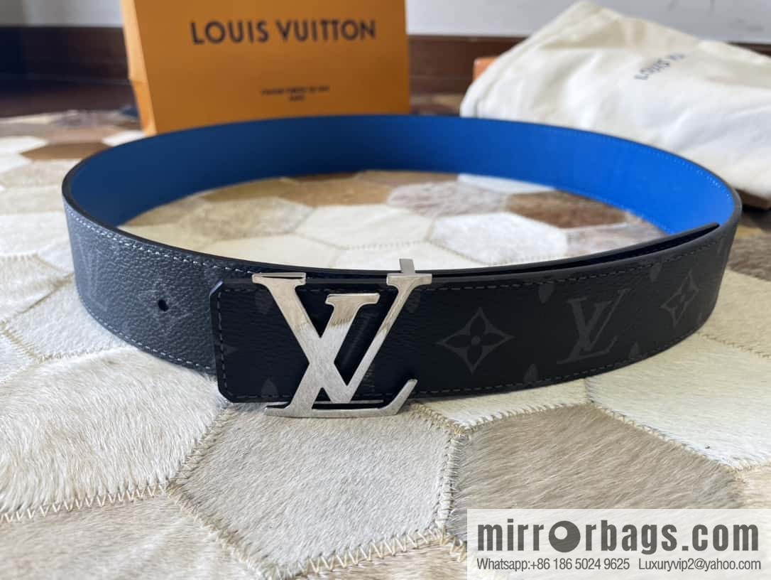 LV Monogram pattern calfskin, stainless steel letter rolling sand buckle 4.0CM belt