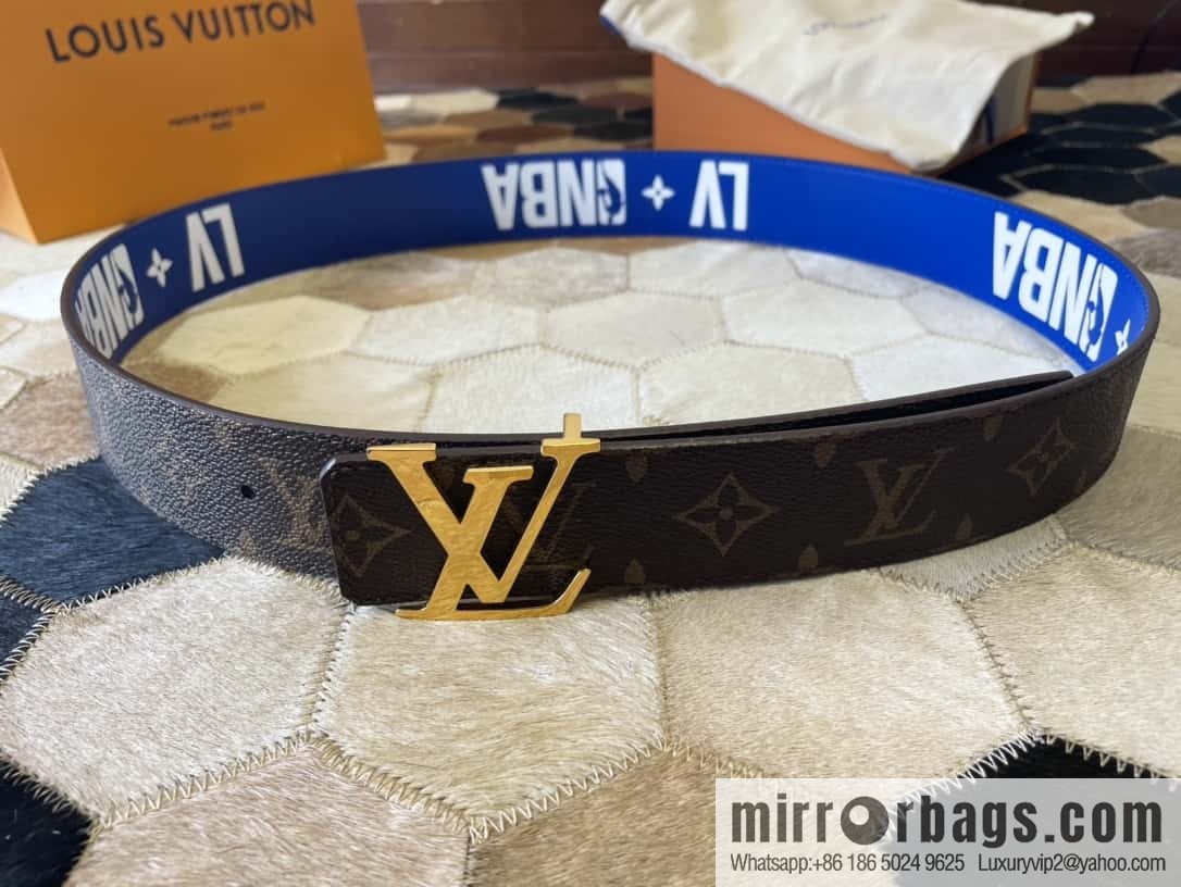 LV Monogram pattern calfskin, stainless steel letter rolling sand buckle 4.0CM belt