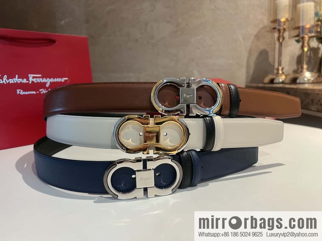Salvatore Ferragamo Metal Buckle Two-Tone Design Men's Belt 3,5cm
