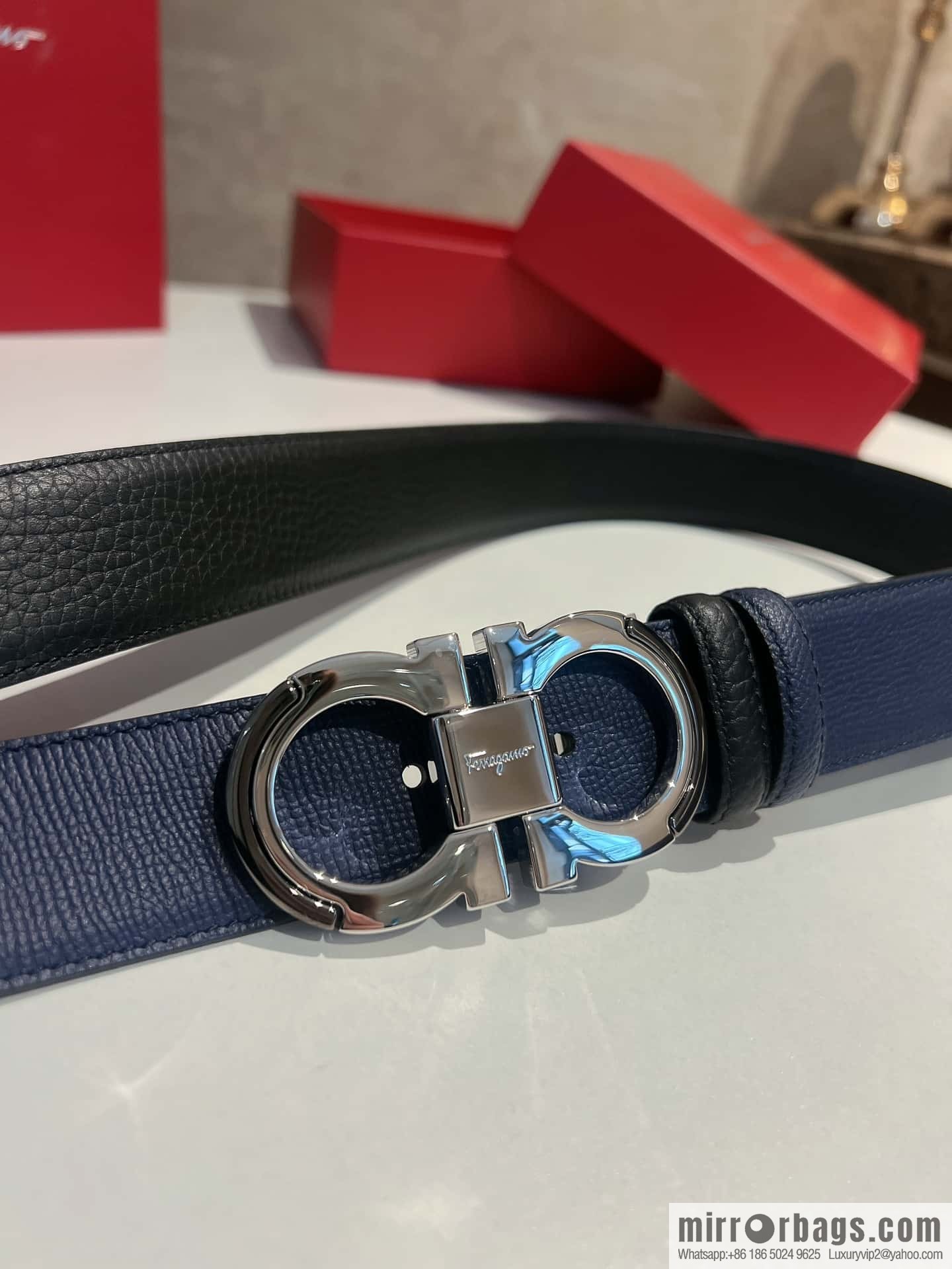 Salvatore Ferragamo Metal Buckle Two-Tone Design Men's Belt 3,5cm