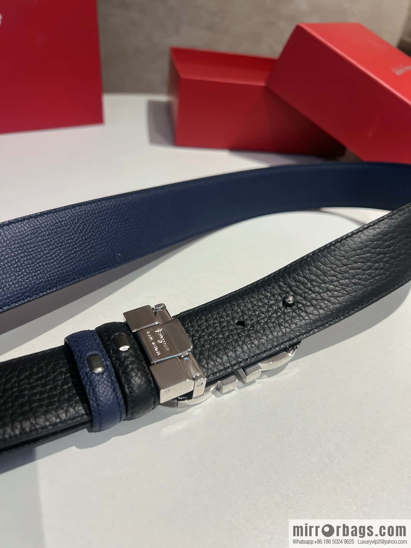 Salvatore Ferragamo Metal Buckle Two-Tone Design Men's Belt 3,5cm