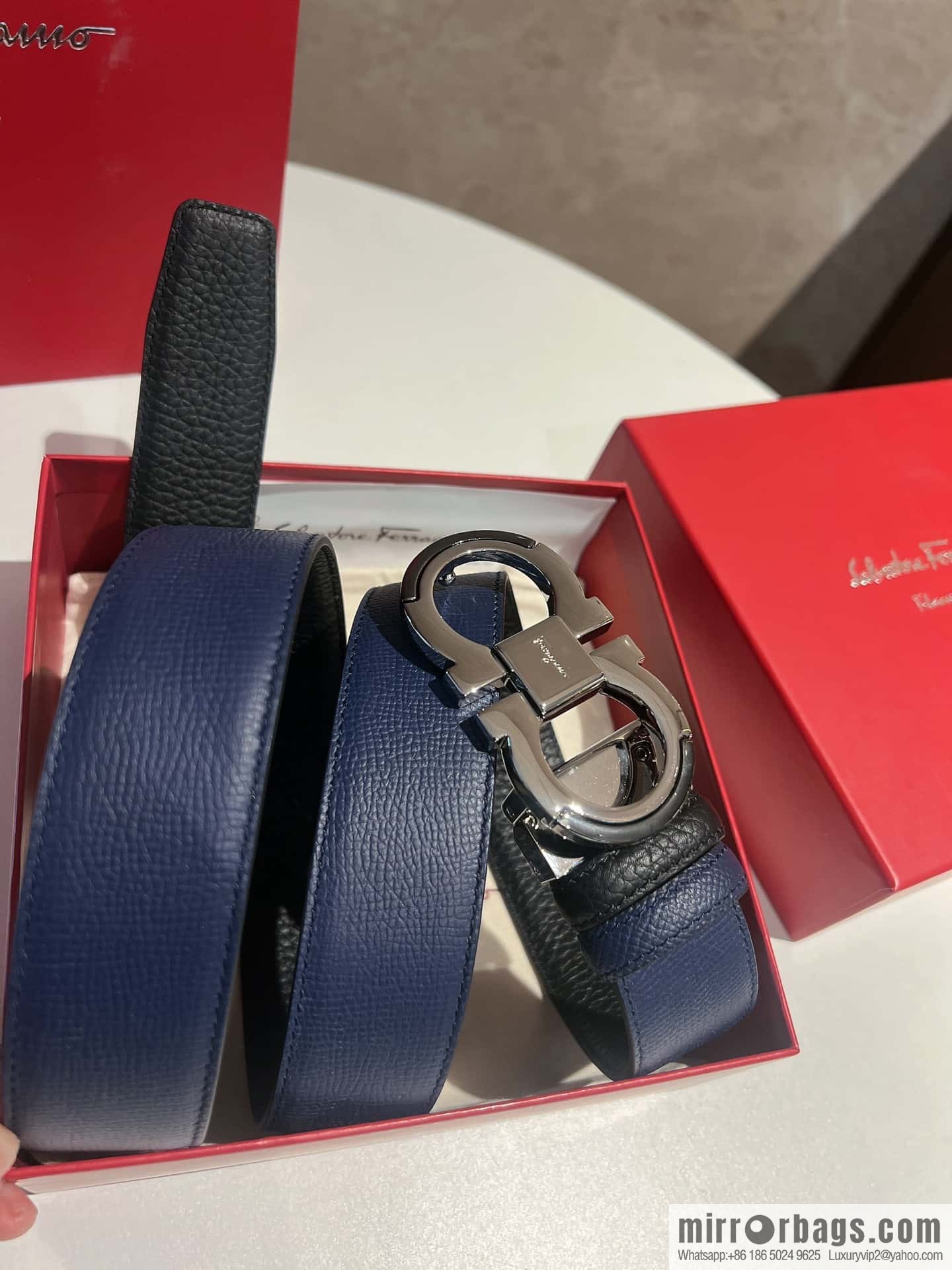 Salvatore Ferragamo Metal Buckle Two-Tone Design Men's Belt 3,5cm