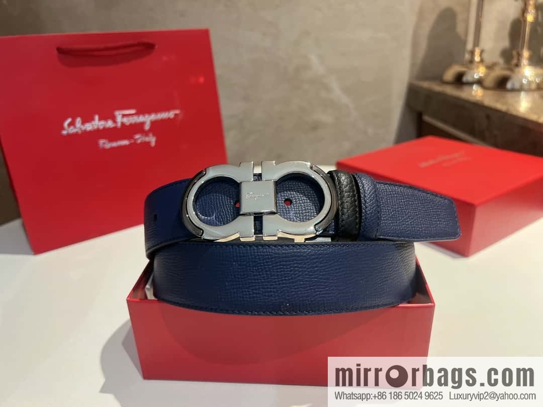 Salvatore Ferragamo Metal Buckle Two-Tone Design Men's Belt 3,5cm