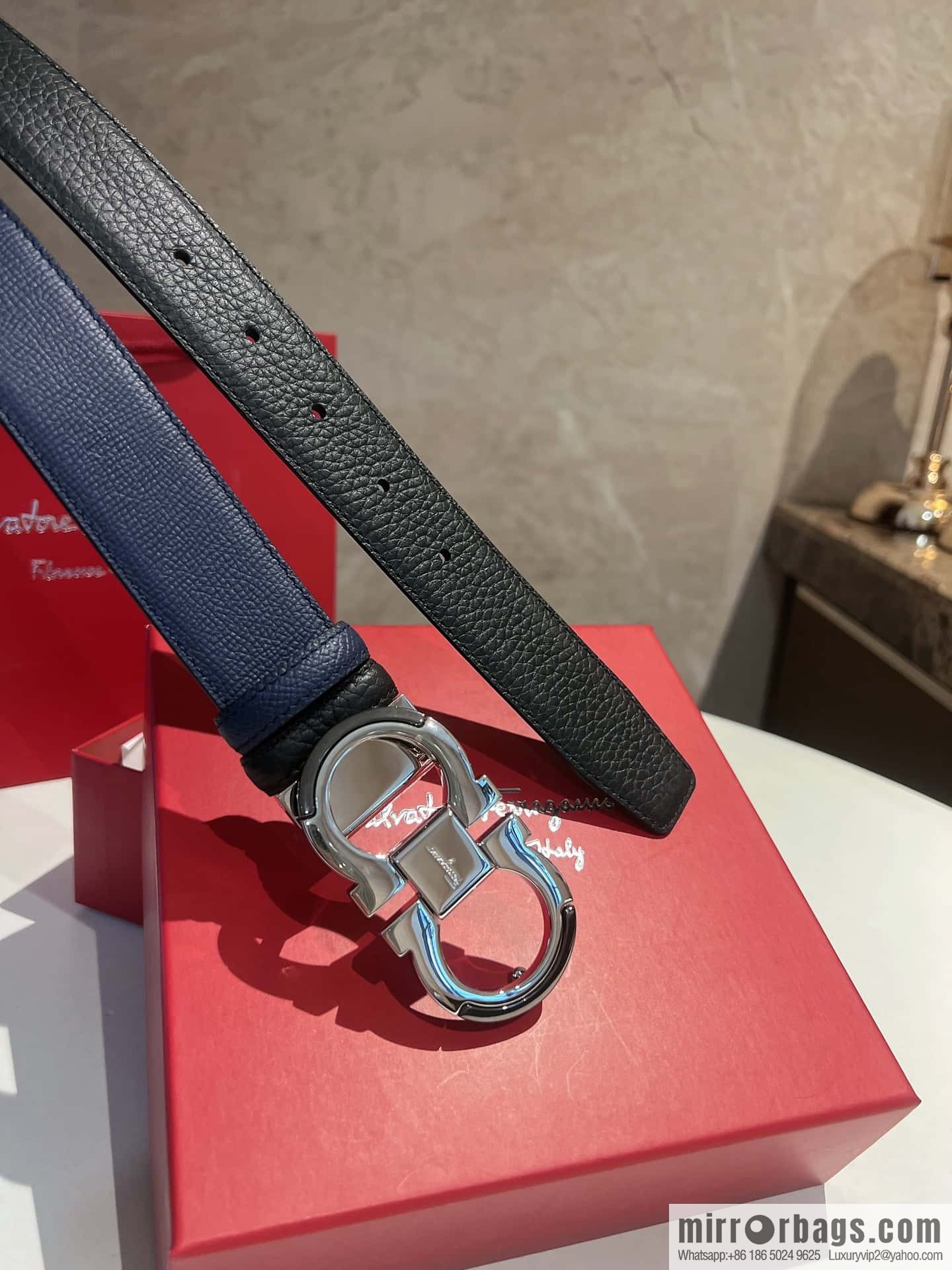 Salvatore Ferragamo Metal Buckle Two-Tone Design Men's Belt 3,5cm