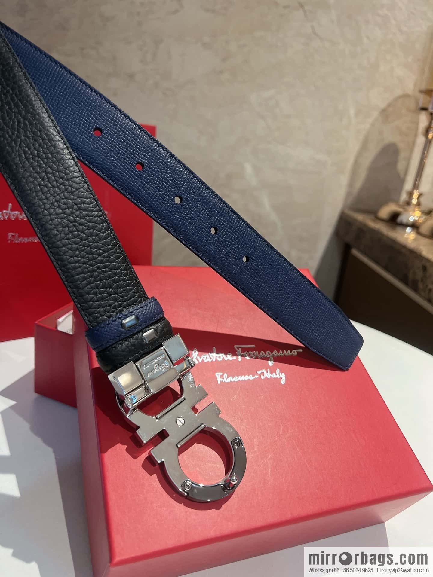 Salvatore Ferragamo Metal Buckle Two-Tone Design Men's Belt 3,5cm