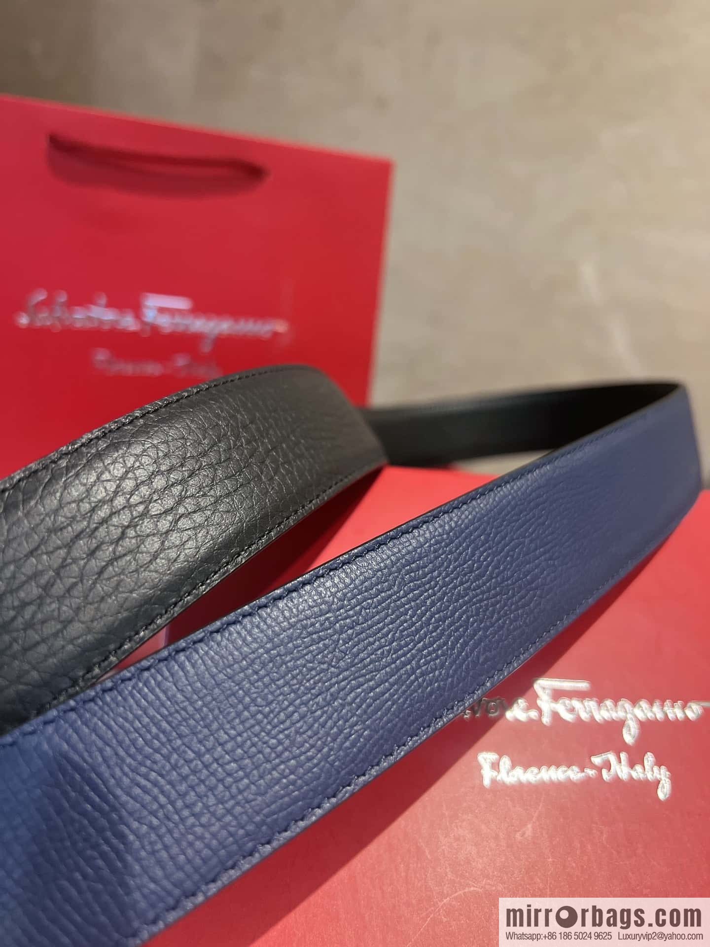 Salvatore Ferragamo Metal Buckle Two-Tone Design Men's Belt 3,5cm