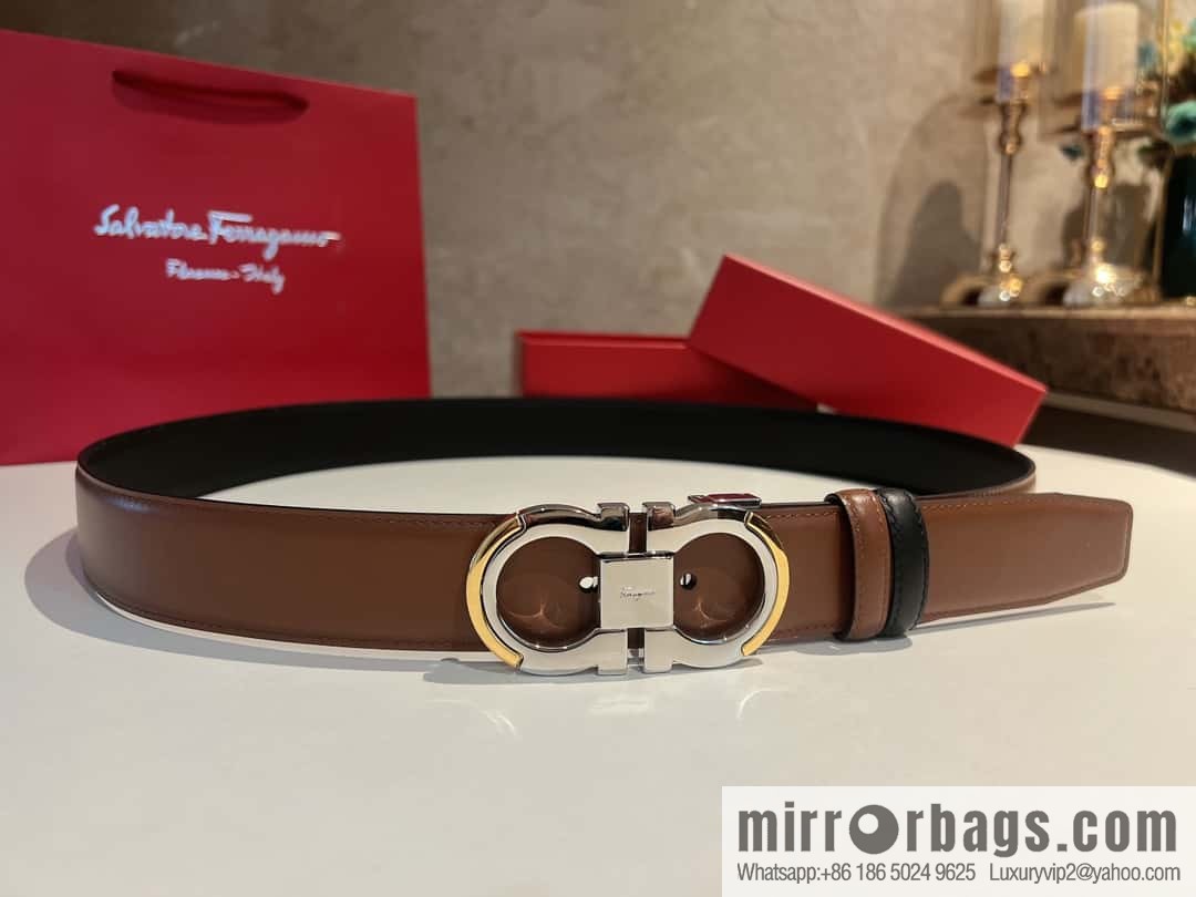 Salvatore Ferragamo Metal Buckle Two-Tone Design Men's Belt 3,5cm