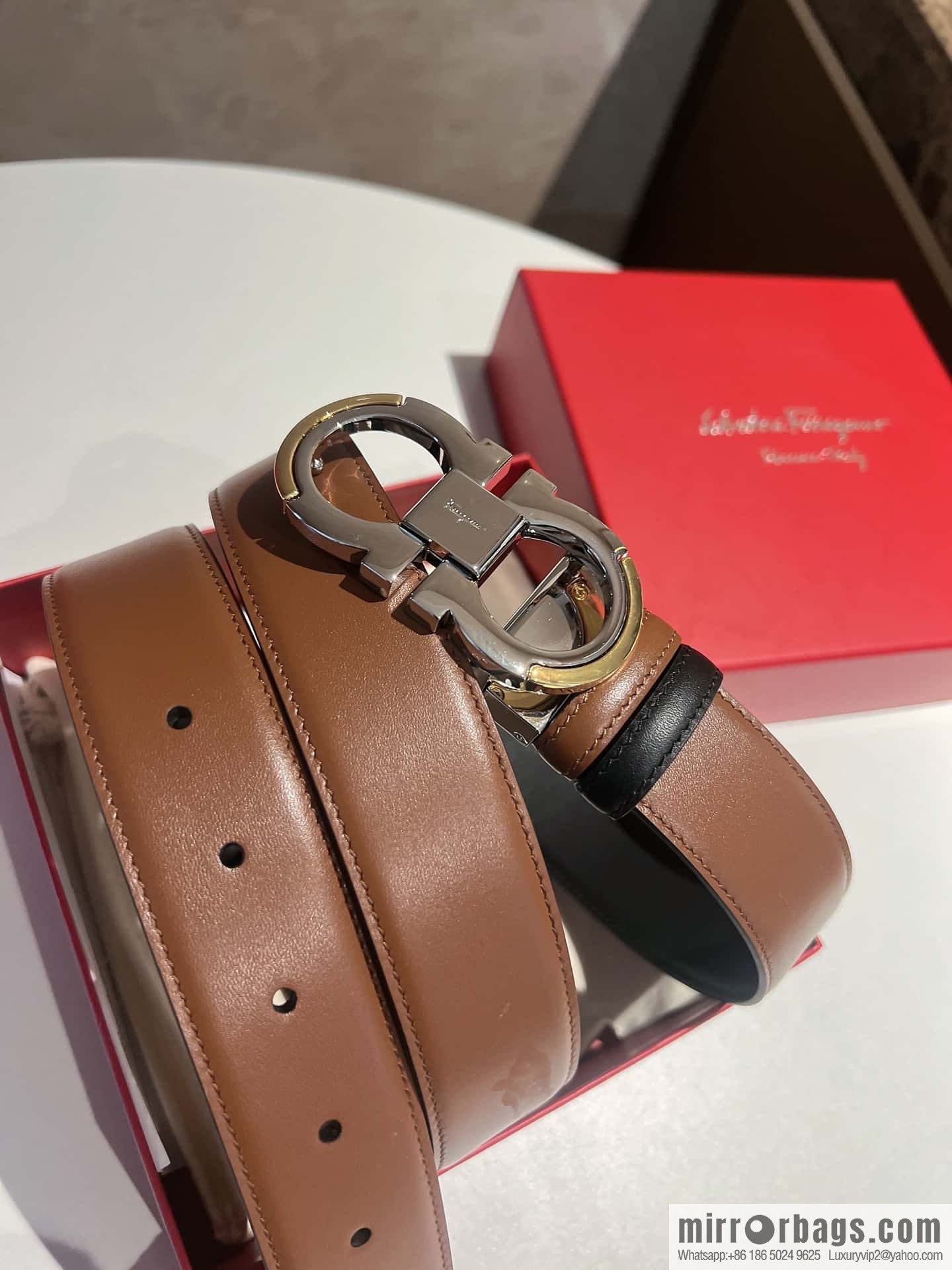 Salvatore Ferragamo Metal Buckle Two-Tone Design Men's Belt 3,5cm