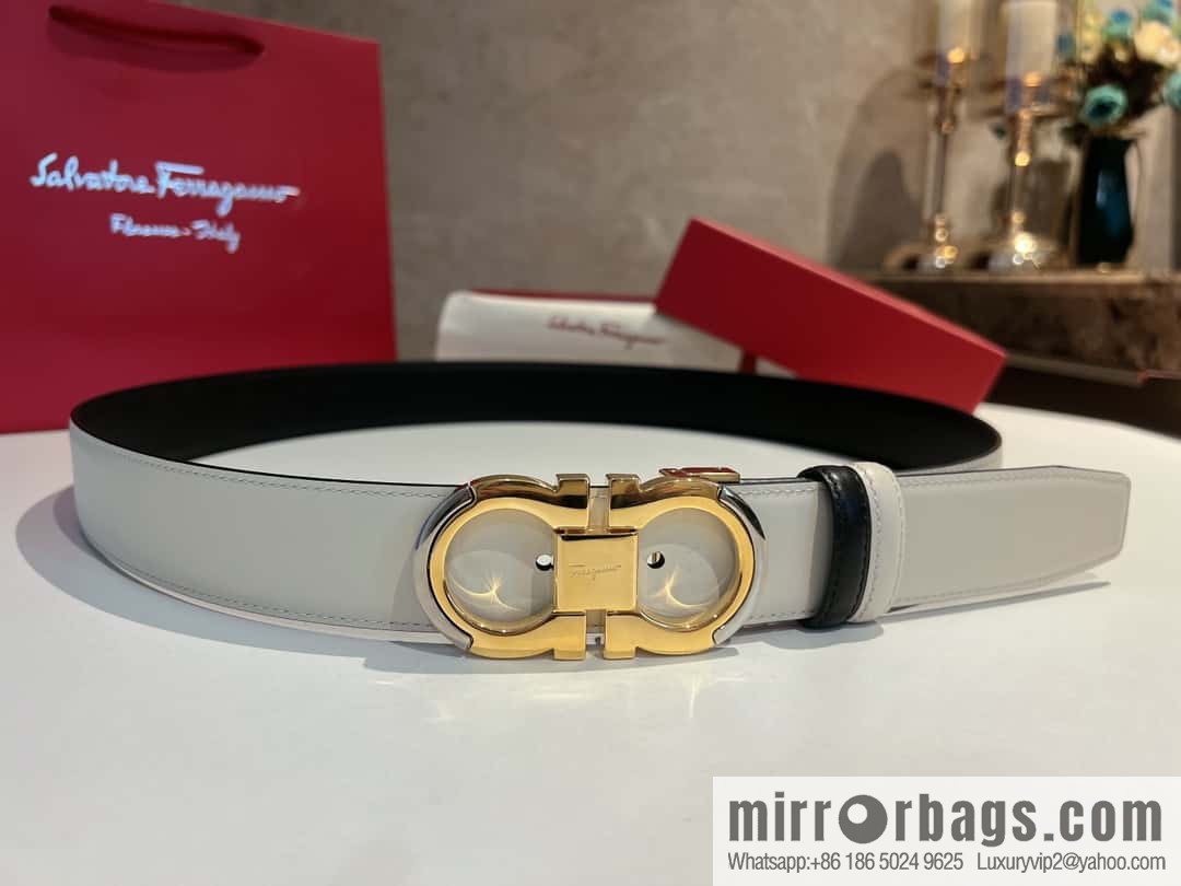 Salvatore Ferragamo Metal Buckle Two-Tone Design Men's Belt 3,5cm