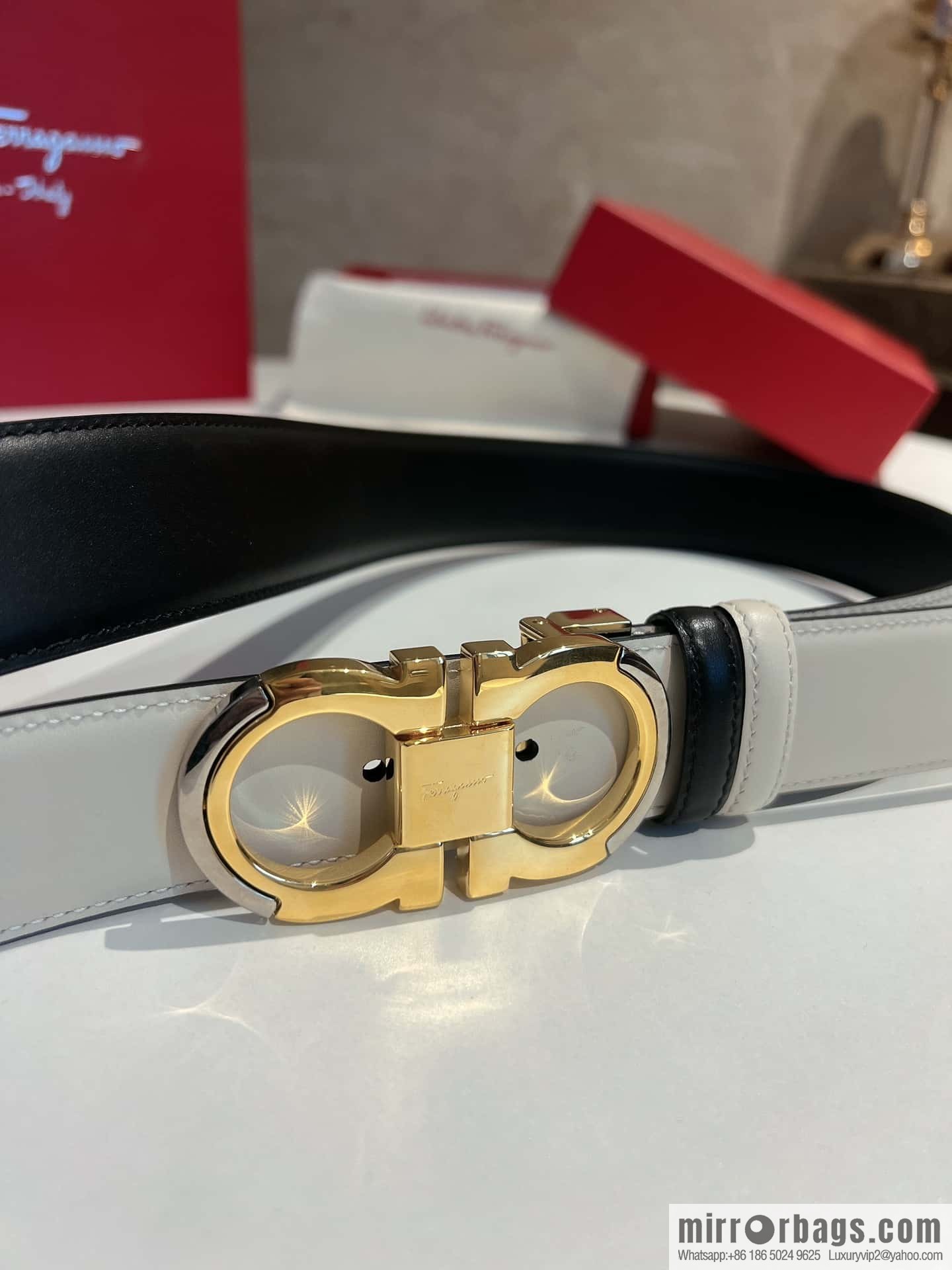 Salvatore Ferragamo Metal Buckle Two-Tone Design Men's Belt 3,5cm