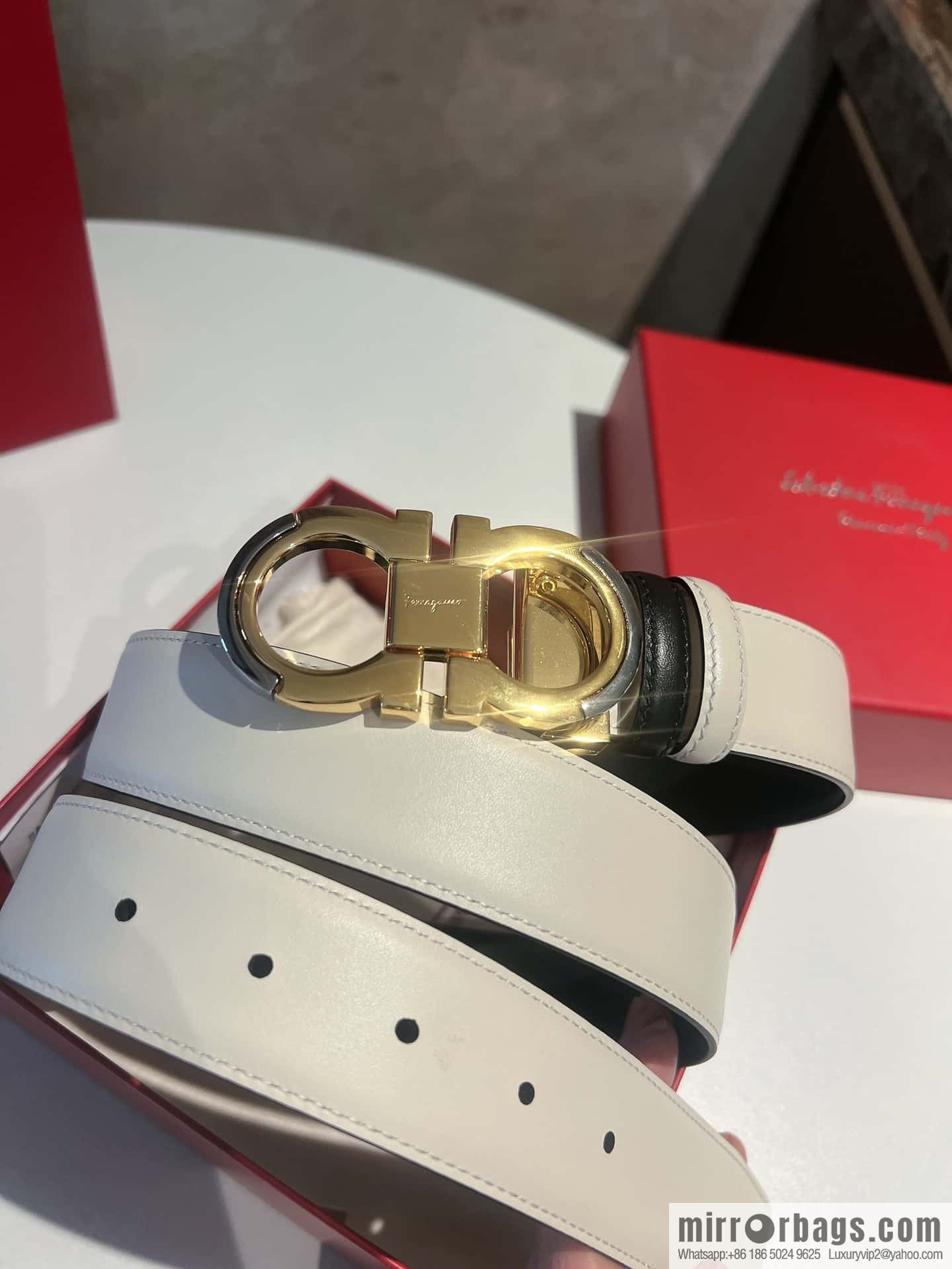 Salvatore Ferragamo Metal Buckle Two-Tone Design Men's Belt 3,5cm
