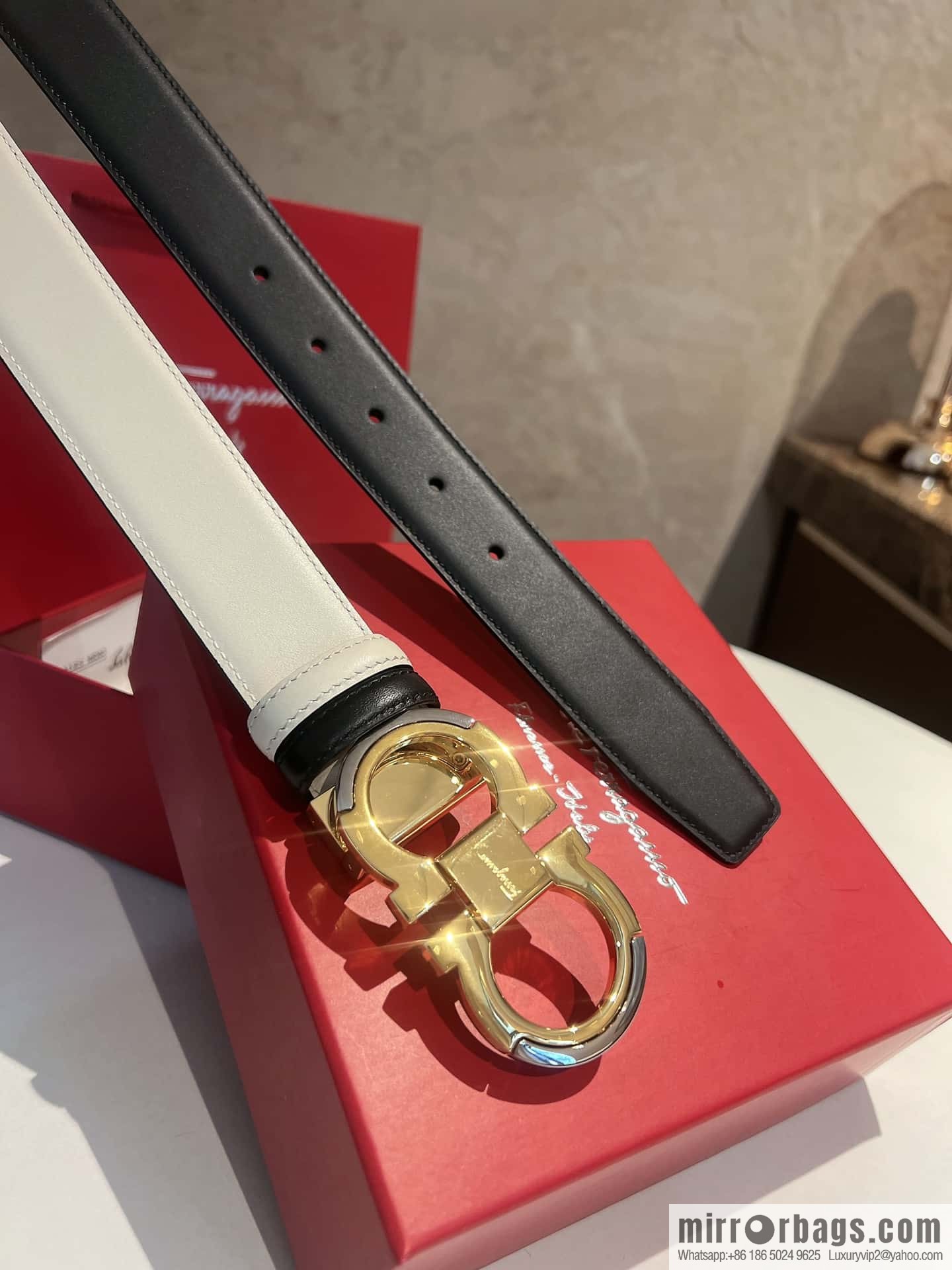 Salvatore Ferragamo Metal Buckle Two-Tone Design Men's Belt 3,5cm