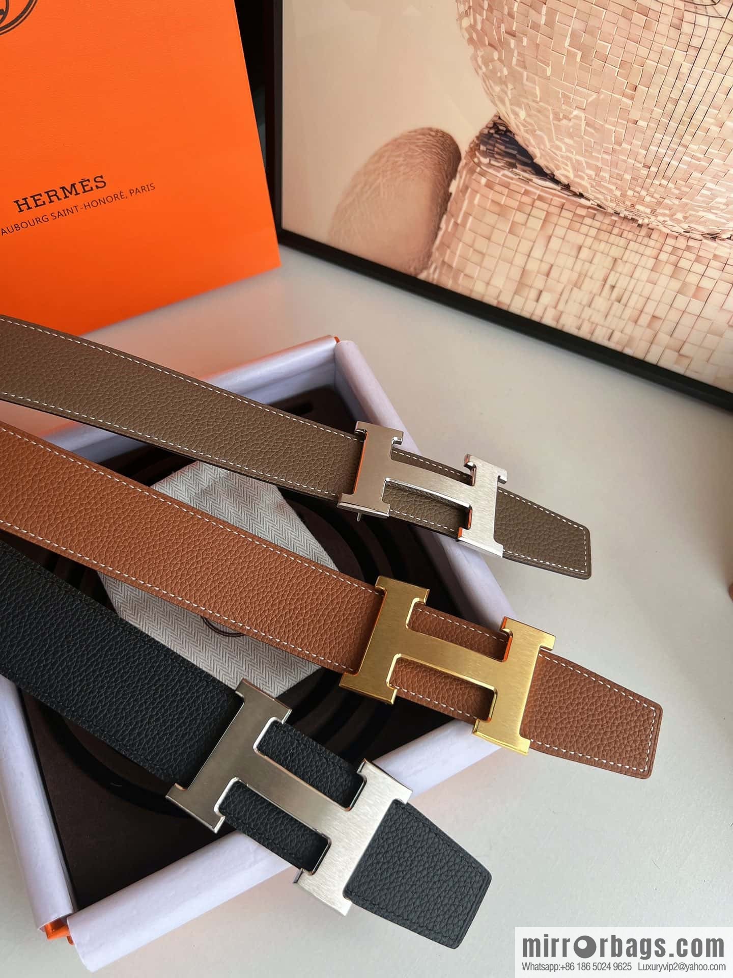 Hermes Togo Leather Double Sided Leather 38mm Belt