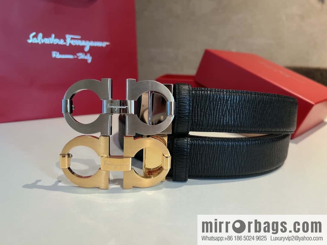 Ferragamo Ferragamo, Stainless Steel Figure 8 Metal Buckle, Metal Buckle Men's 3.5cm Belt