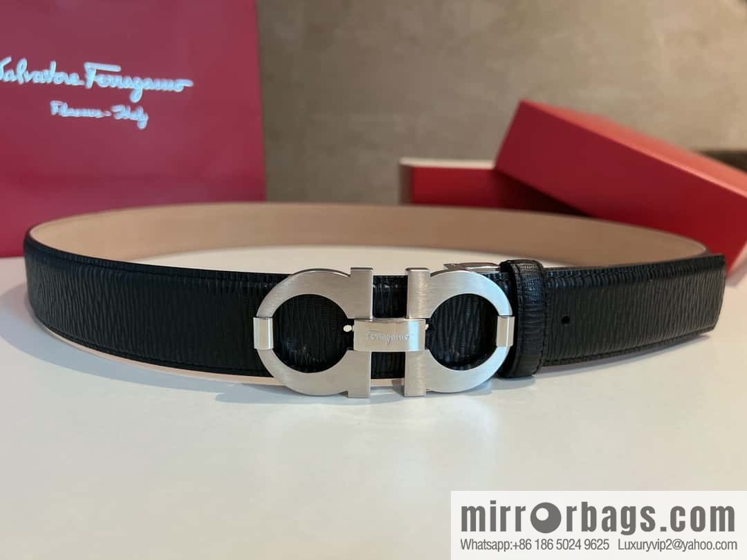 Ferragamo Ferragamo, Stainless Steel Figure 8 Metal Buckle, Metal Buckle Men's 3.5cm Belt