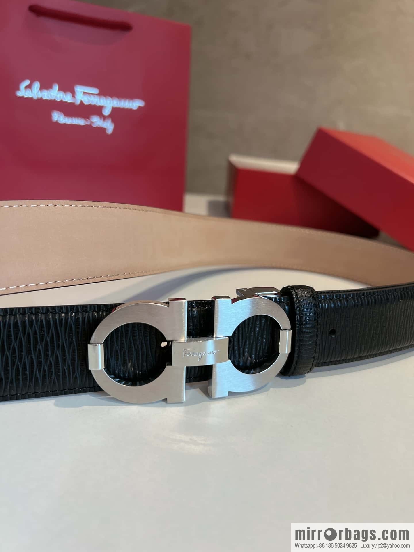 Ferragamo Ferragamo, Stainless Steel Figure 8 Metal Buckle, Metal Buckle Men's 3.5cm Belt