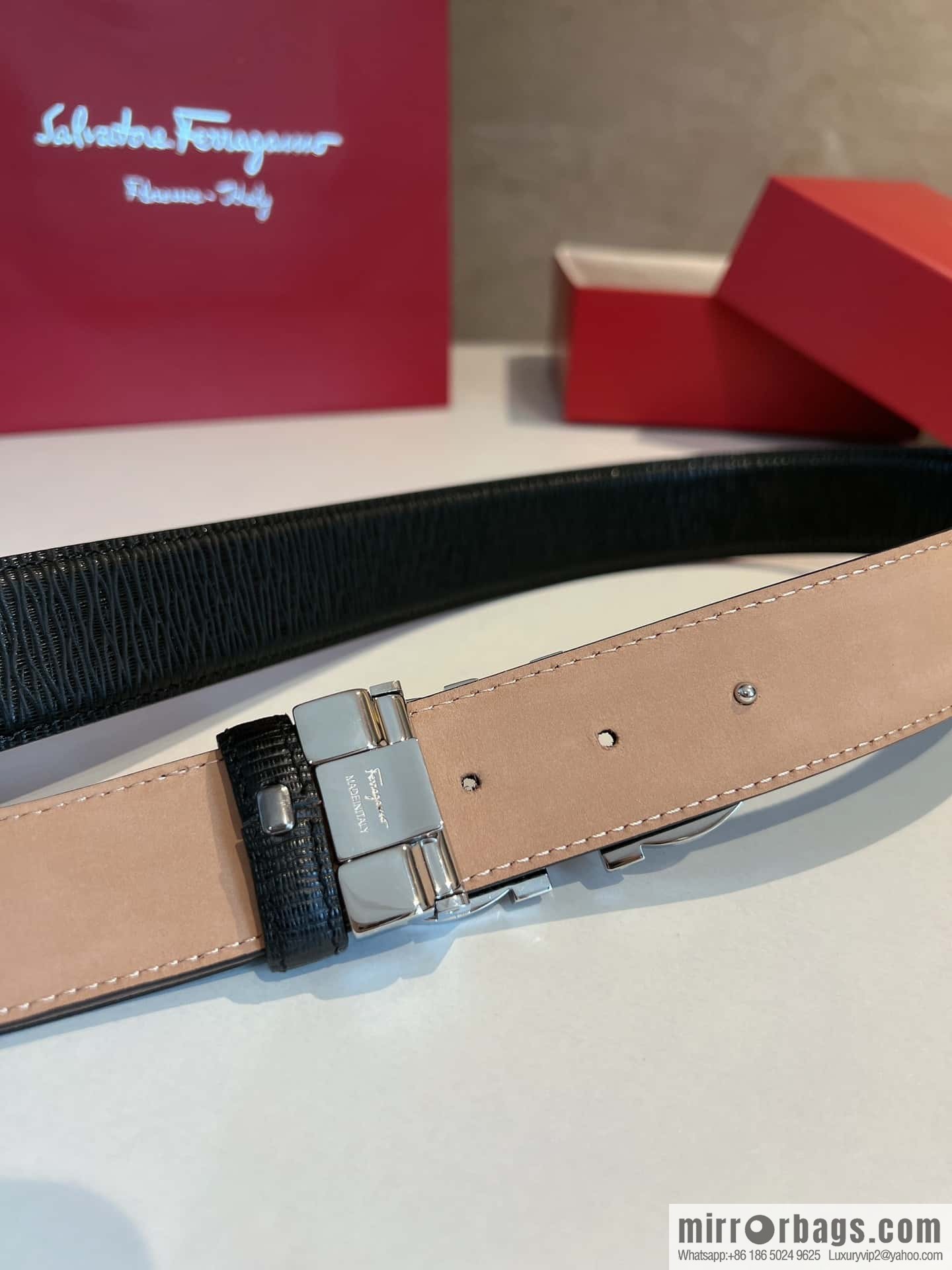 Ferragamo Ferragamo, Stainless Steel Figure 8 Metal Buckle, Metal Buckle Men's 3.5cm Belt