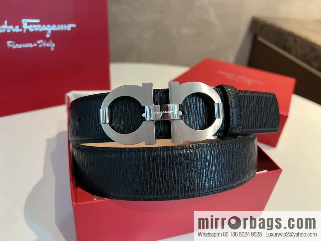 Ferragamo Ferragamo, Stainless Steel Figure 8 Metal Buckle, Metal Buckle Men's 3.5cm Belt