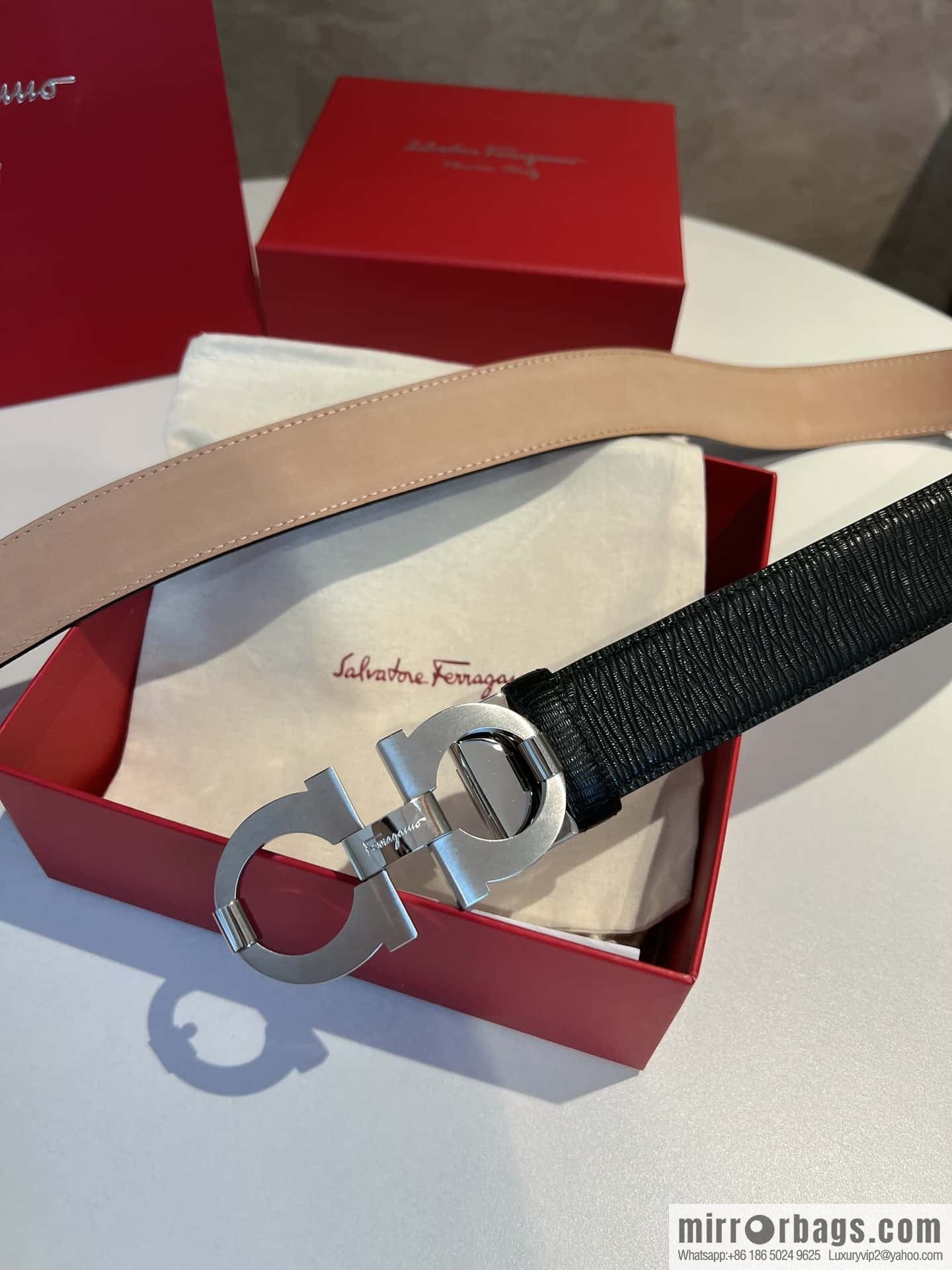 Ferragamo Ferragamo, Stainless Steel Figure 8 Metal Buckle, Metal Buckle Men's 3.5cm Belt