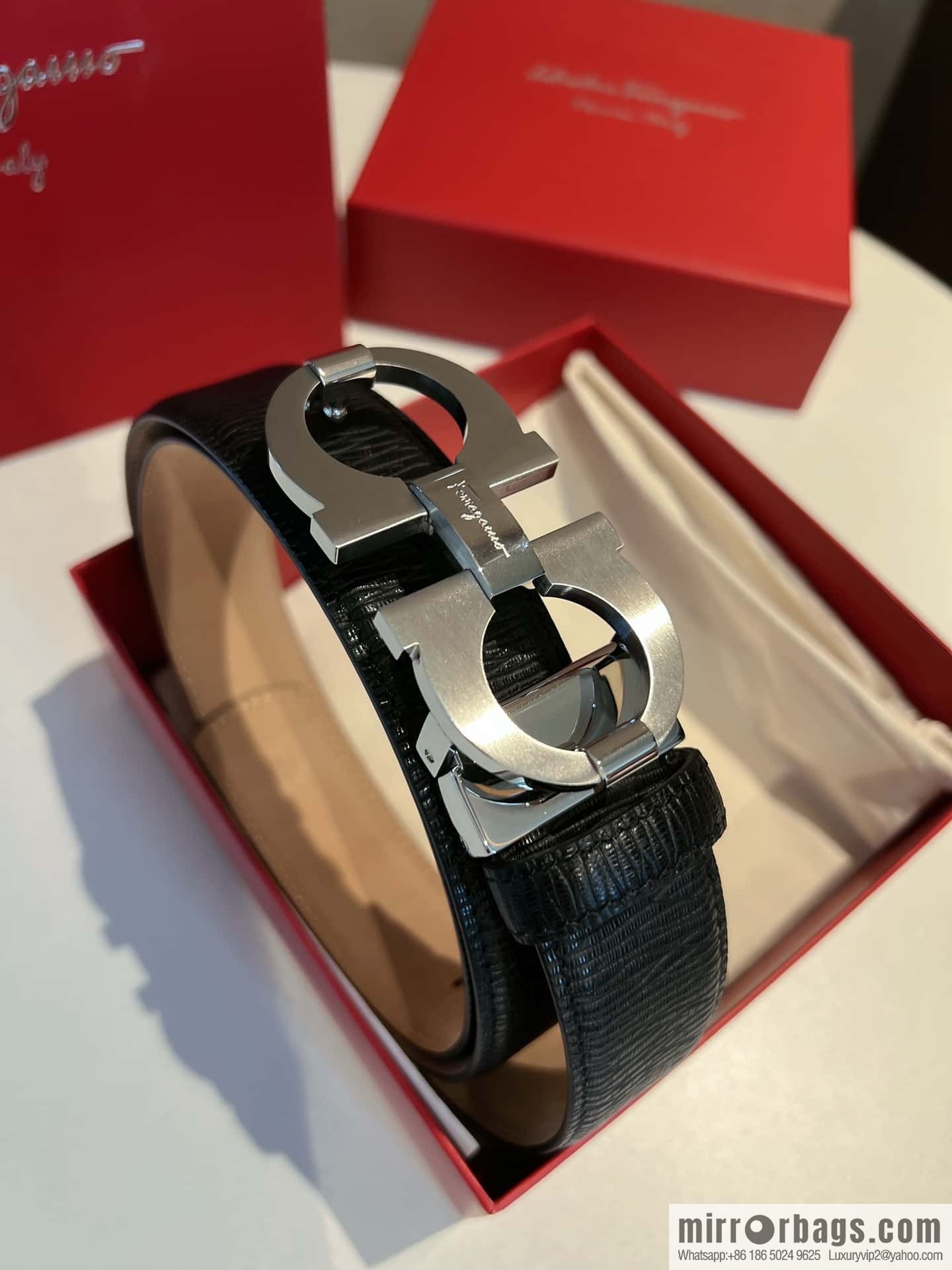 Ferragamo Ferragamo, Stainless Steel Figure 8 Metal Buckle, Metal Buckle Men's 3.5cm Belt