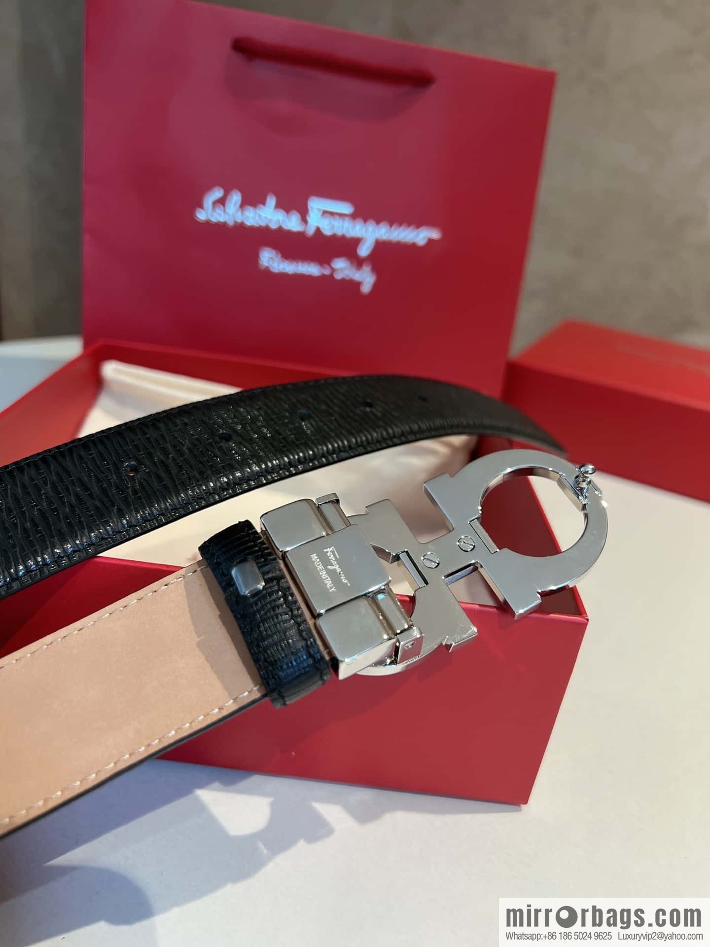Ferragamo Ferragamo, Stainless Steel Figure 8 Metal Buckle, Metal Buckle Men's 3.5cm Belt