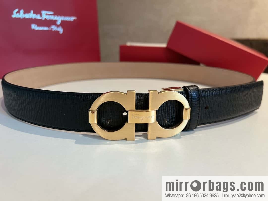 Ferragamo Ferragamo, Stainless Steel Figure 8 Metal Buckle, Metal Buckle Men's 3.5cm Belt