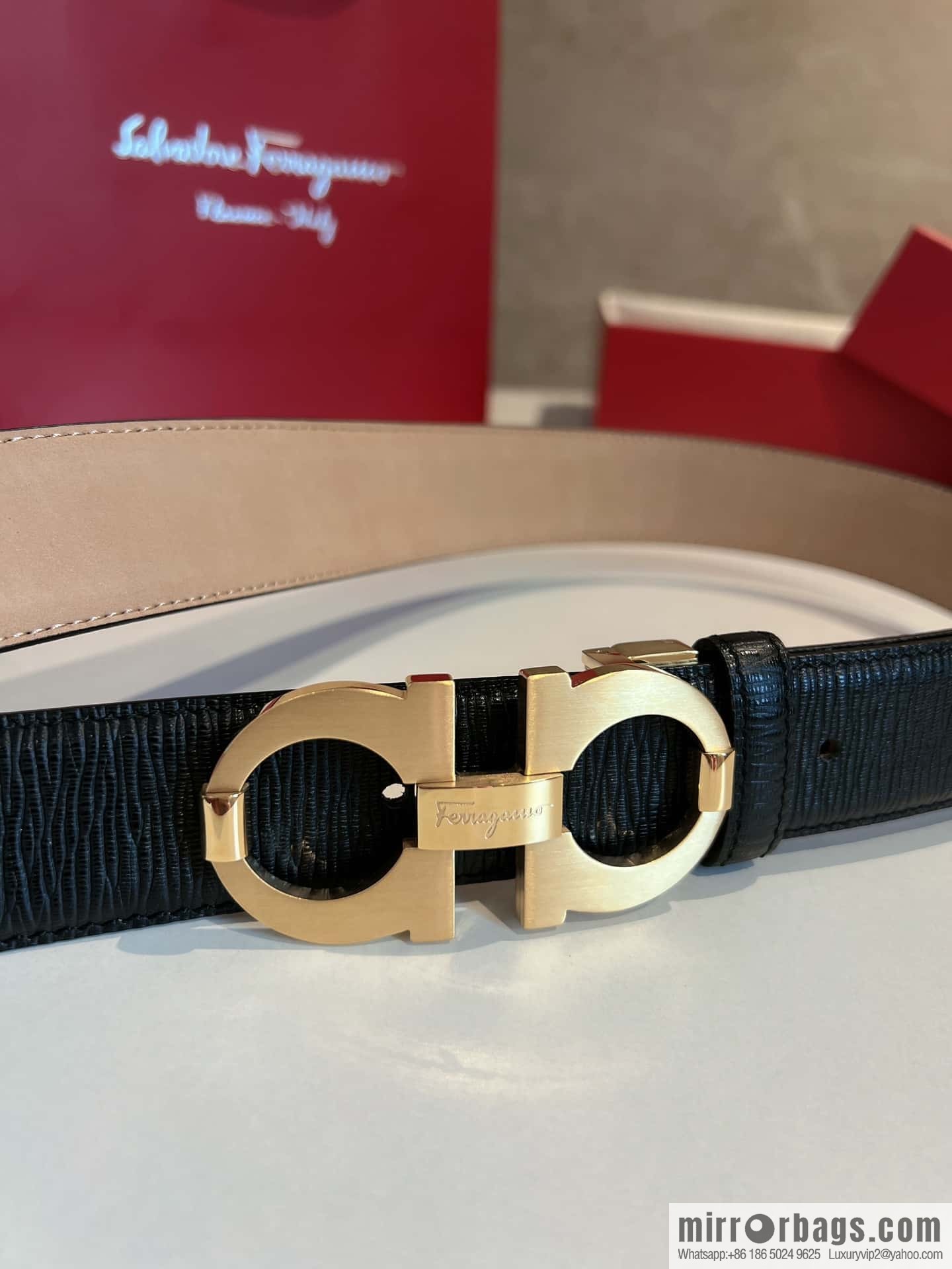 Ferragamo Ferragamo, Stainless Steel Figure 8 Metal Buckle, Metal Buckle Men's 3.5cm Belt