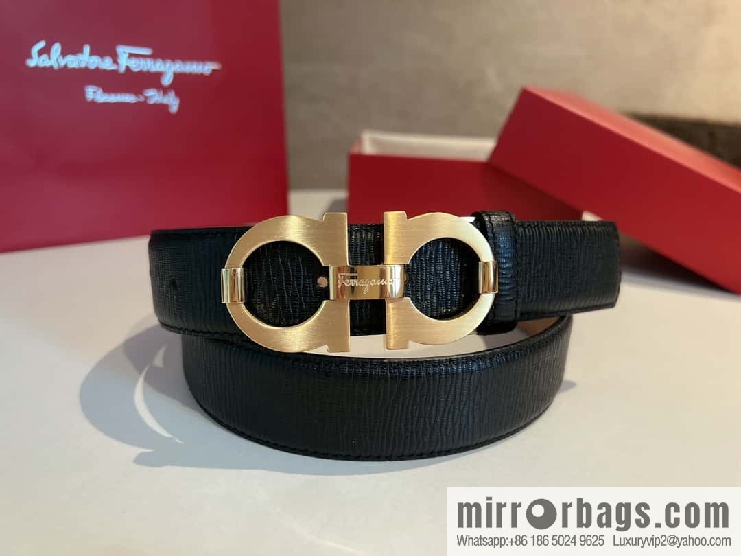 Ferragamo Ferragamo, Stainless Steel Figure 8 Metal Buckle, Metal Buckle Men's 3.5cm Belt