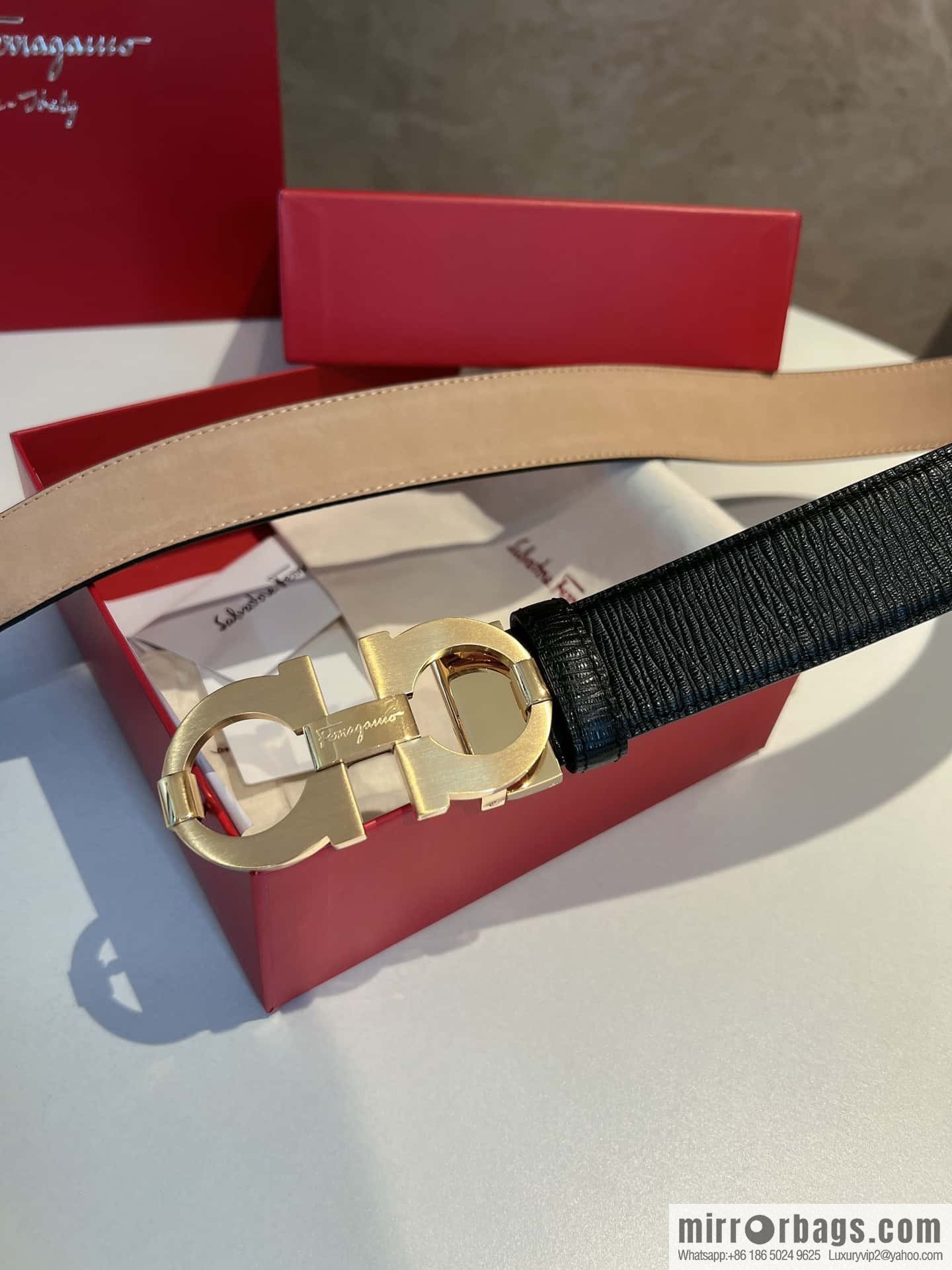Ferragamo Ferragamo, Stainless Steel Figure 8 Metal Buckle, Metal Buckle Men's 3.5cm Belt