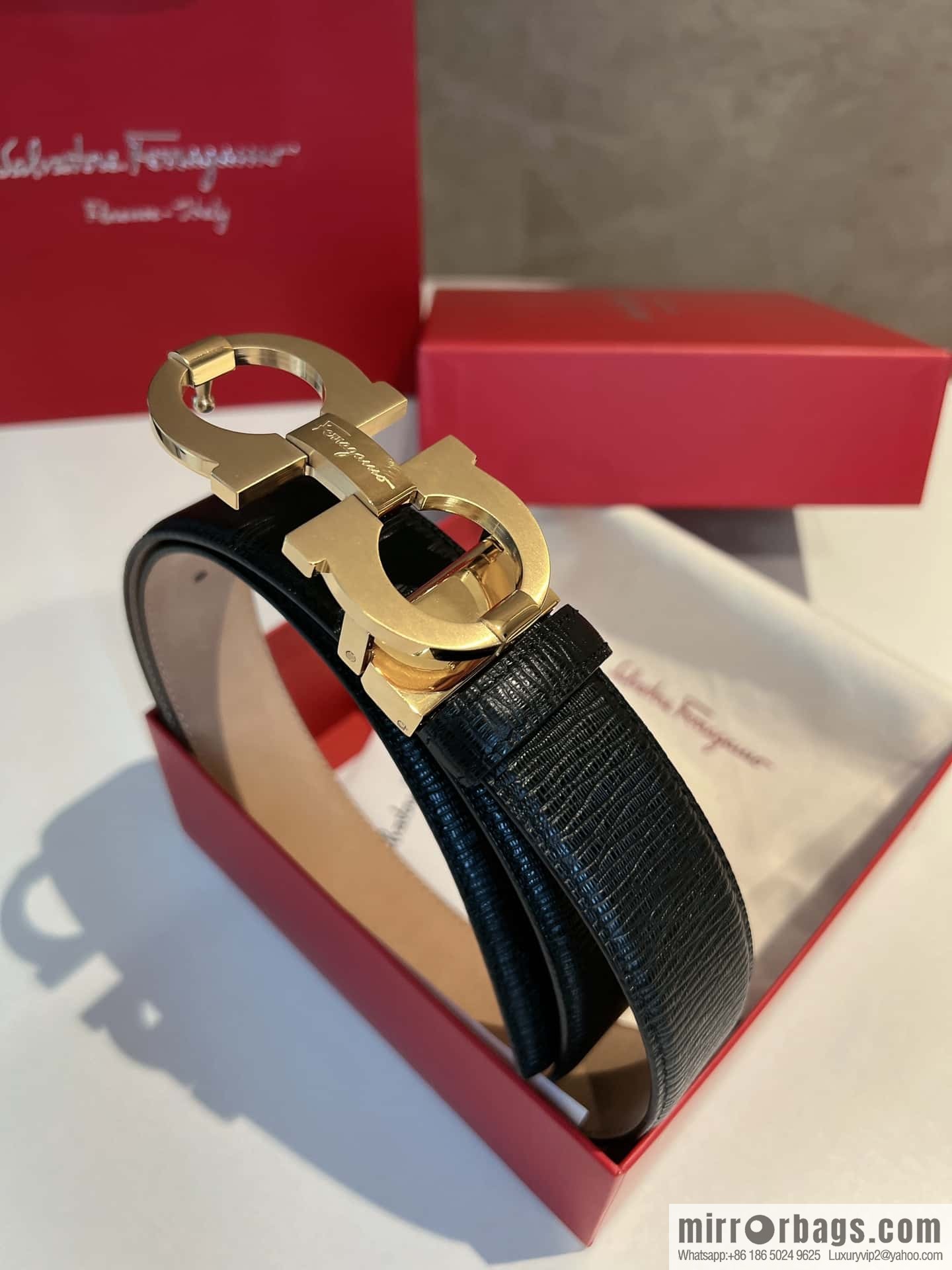 Ferragamo Ferragamo, Stainless Steel Figure 8 Metal Buckle, Metal Buckle Men's 3.5cm Belt
