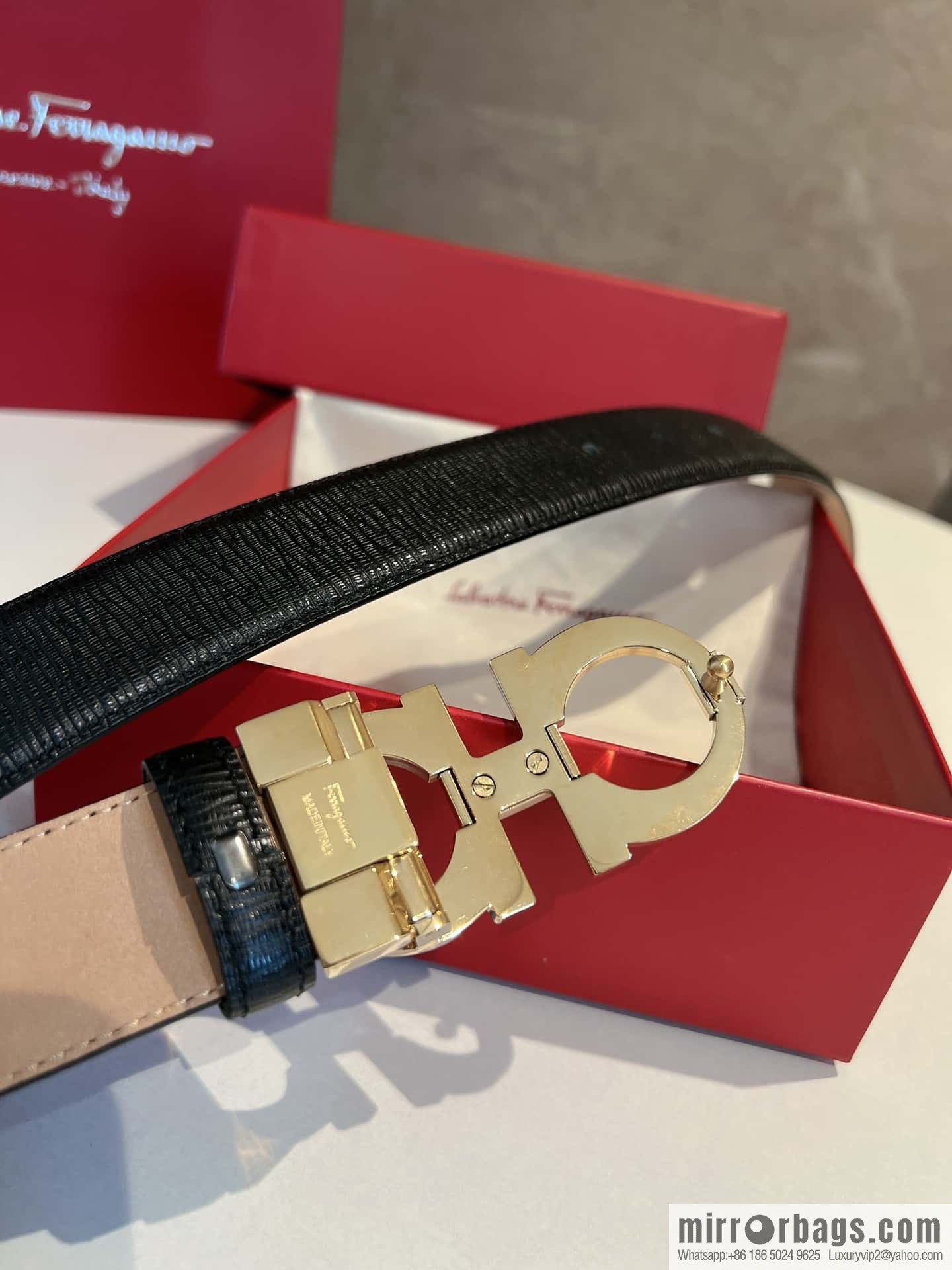 Ferragamo Ferragamo, Stainless Steel Figure 8 Metal Buckle, Metal Buckle Men's 3.5cm Belt