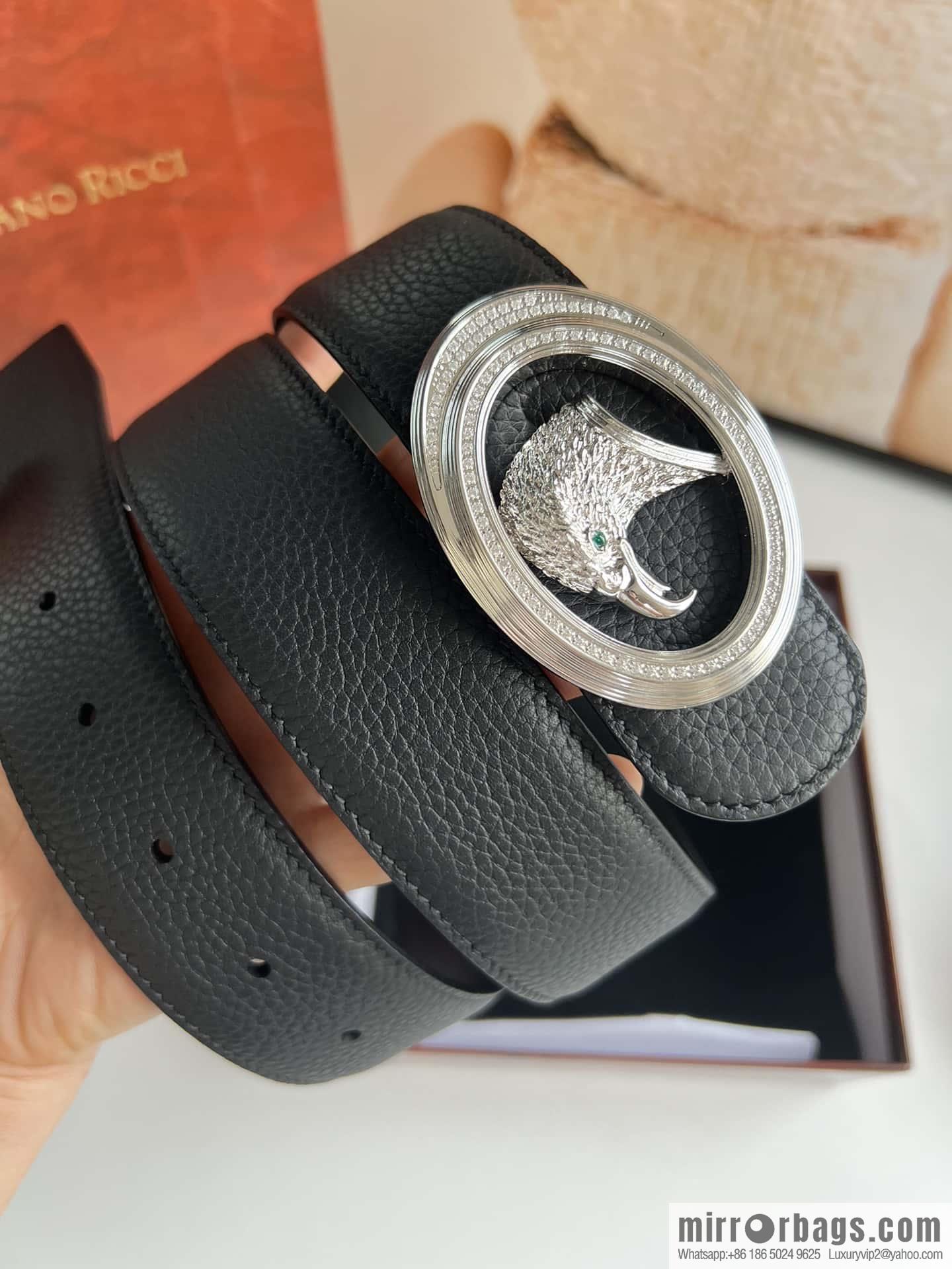 Stefano Ricci Stephen, Stainless Steel Eagle Metal Buckle 3.8cm Cowhide Litchi Belt