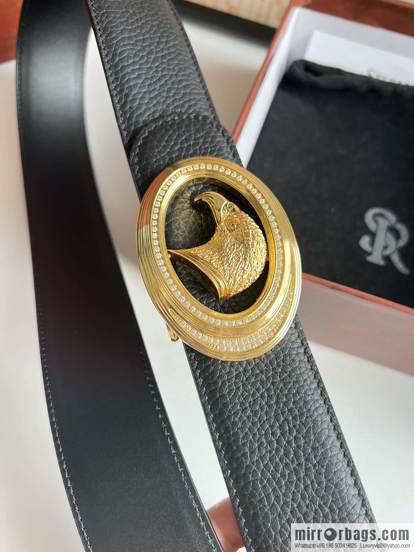 Stefano Ricci Stephen, Stainless Steel Eagle Metal Buckle 3.8cm Cowhide Litchi Belt
