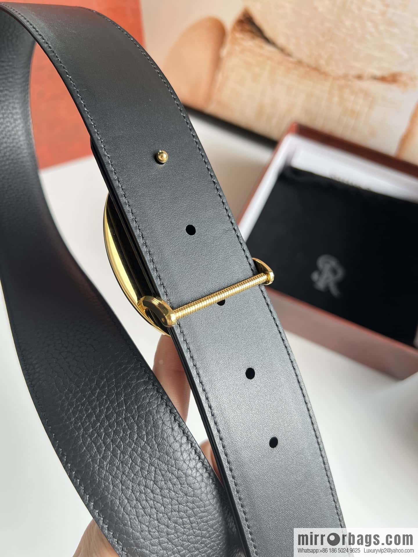 Stefano Ricci Stephen, Stainless Steel Eagle Metal Buckle 3.8cm Cowhide Litchi Belt