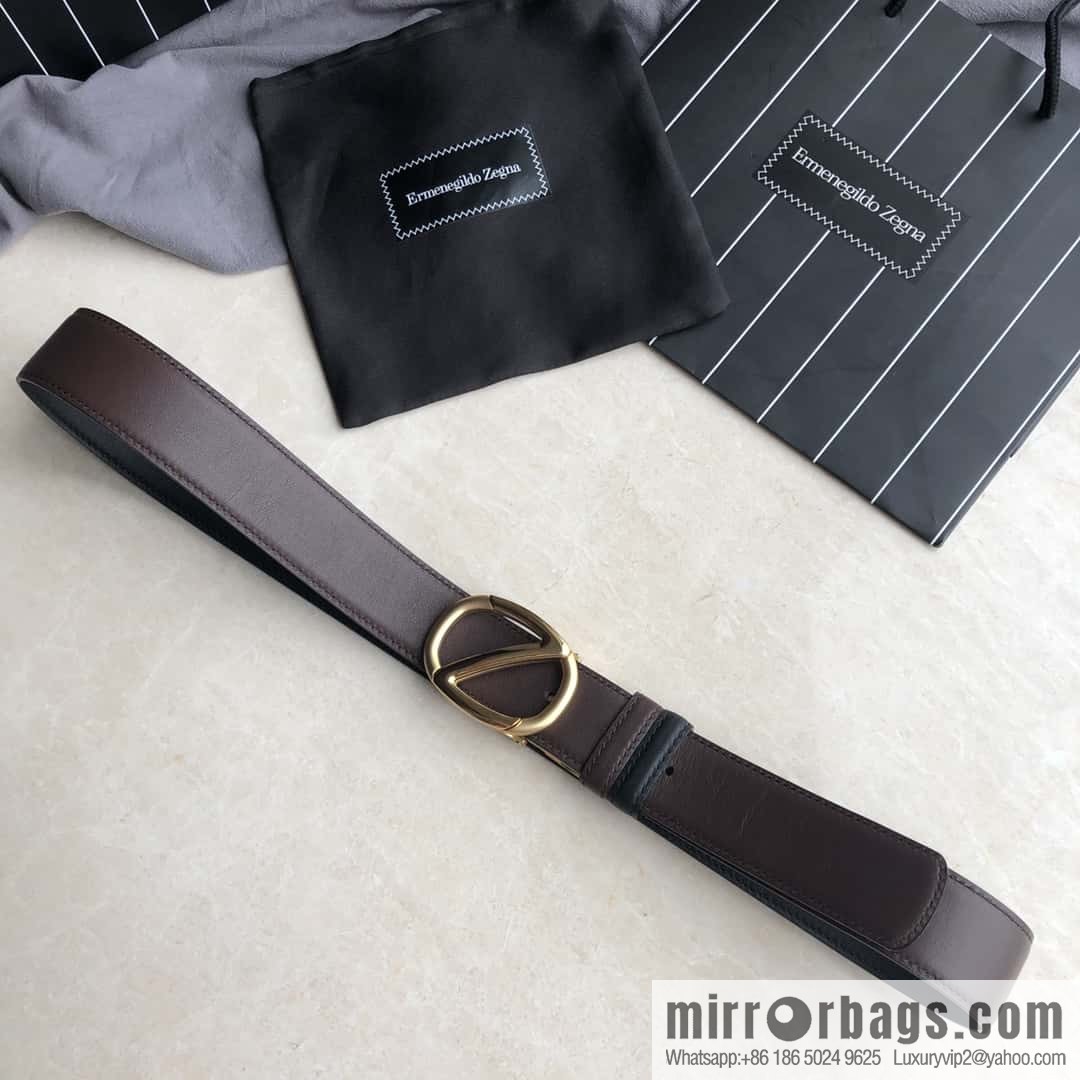 Zegna, men's black/dark brown top layer cowhide leather plate buckle belt 3.5cm